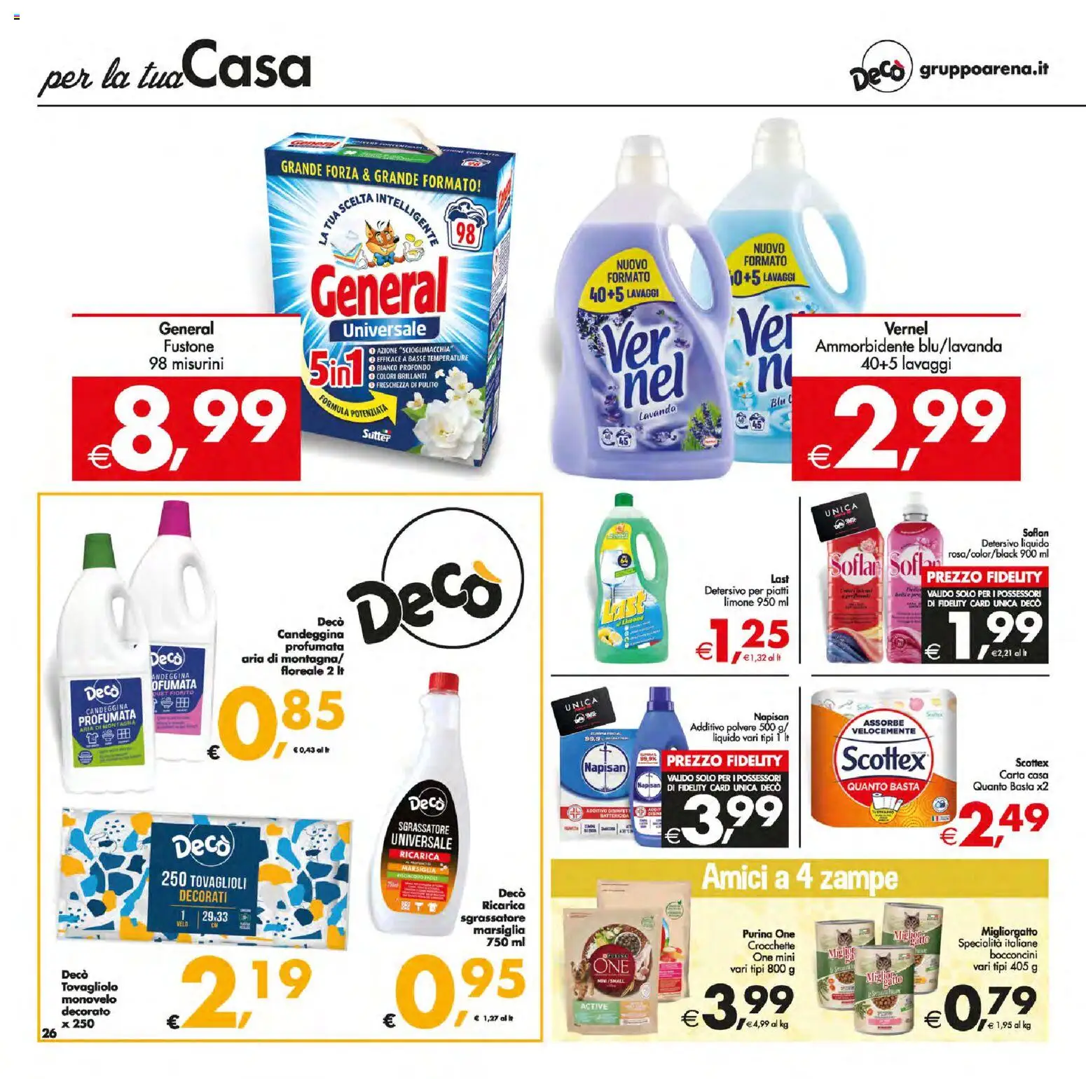 Volantino Decò del 13.01.2026 | Pagina: 34 | Prodotti: Detersivo per piatti, Candeggina, Sgrassatore, Lavanda