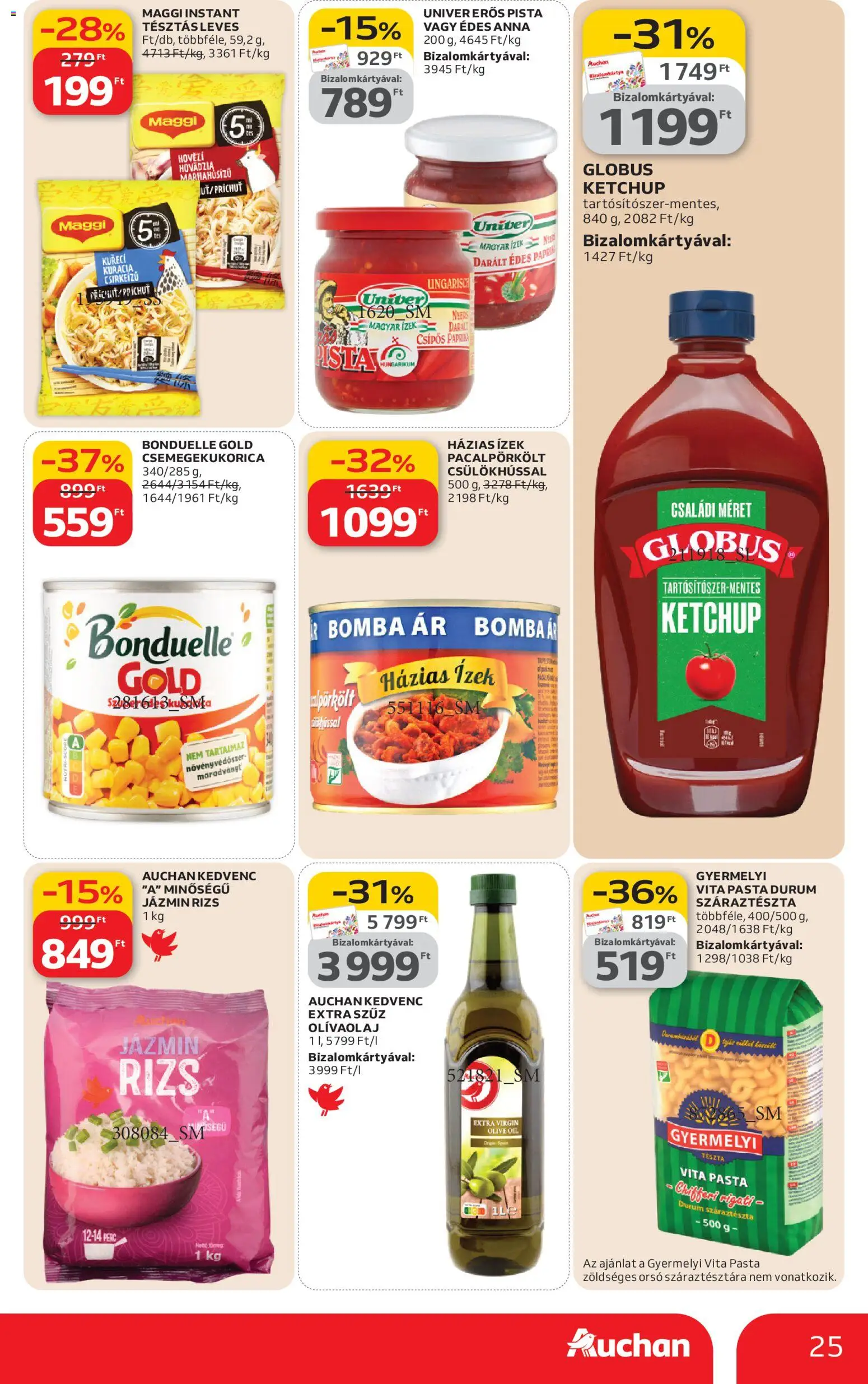 Auchan akciós ujság - amely érvényes a következő dátumtól: 19.02.2026 | Oldal: 25 | Termékek: Extra szűz olivaolaj, Rizs, Tészta, Ketchup