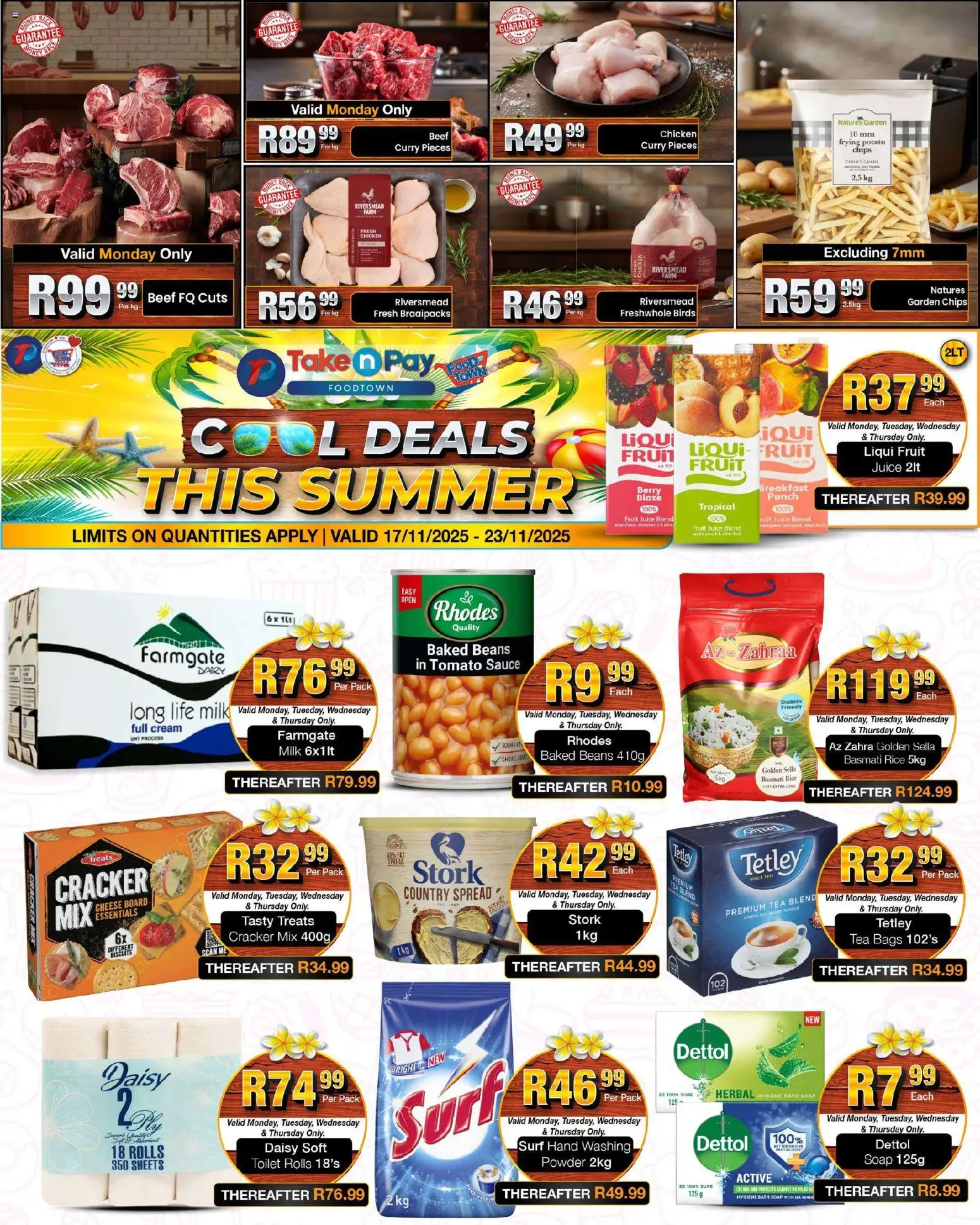 New Take n Pay catalogue – valid from 17.11.2025 | Page: 1 | Products: Baked beans, Milk, Tomato sauce, Fruit