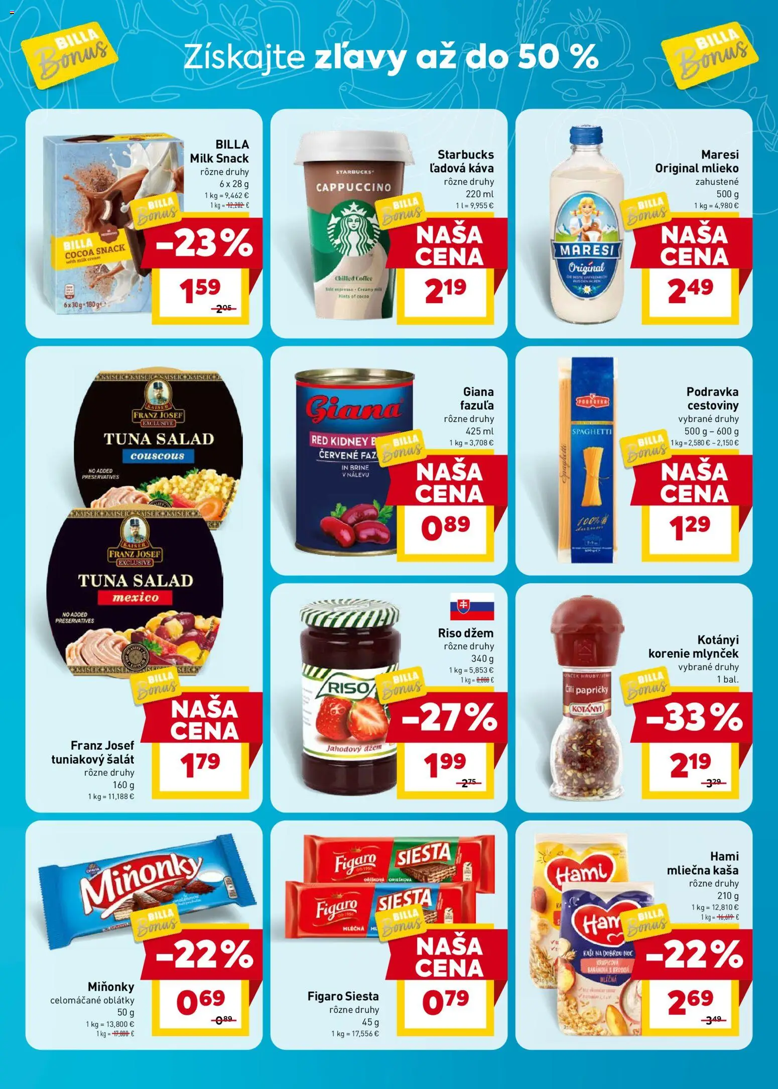 Nové Billa akcie – leták je platný od 29.04.2026 | Strana: 5 | Produkty: Mlieko, Káva, Cestoviny, Šalát