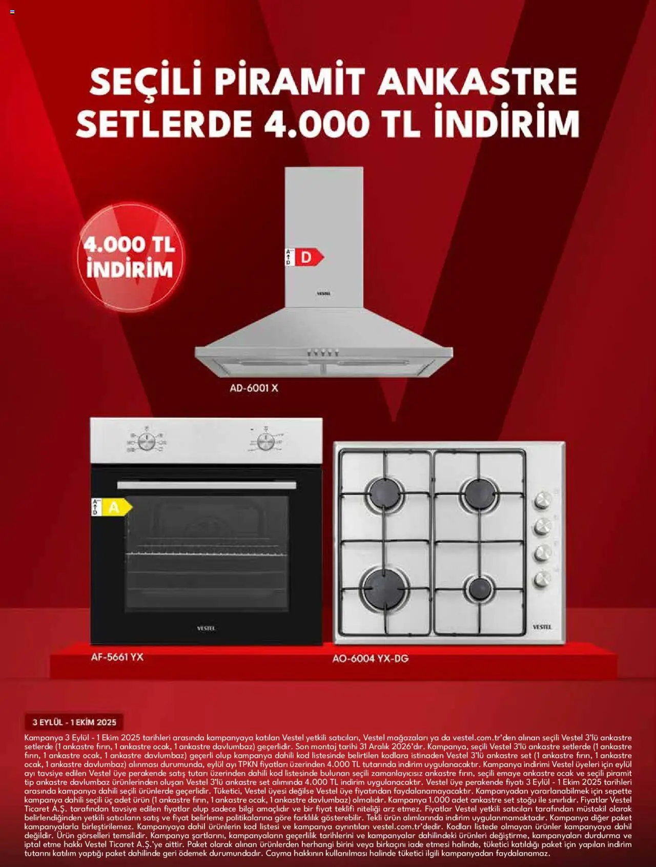 Vestel Ankastre Ürünler - 03.09.2025 tarihinden itibaren geçerlidir | Sayfa: 4 | Ürünler: Davlumbaz, Ocak