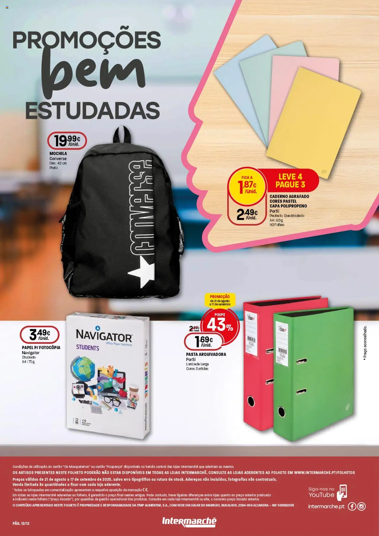 Intermarché folheto │ válido de 21.08.2025 | Página: 12 | Produtos: Mochila, Caderno