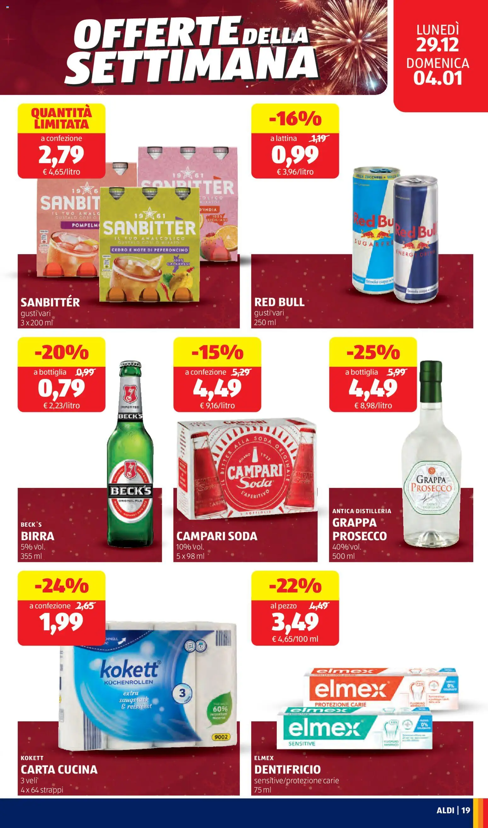 Volantino Aldi del 29.12.2025 | Pagina: 19 | Prodotti: Prosecco, Pompelmo, Red Bull, Bottiglia