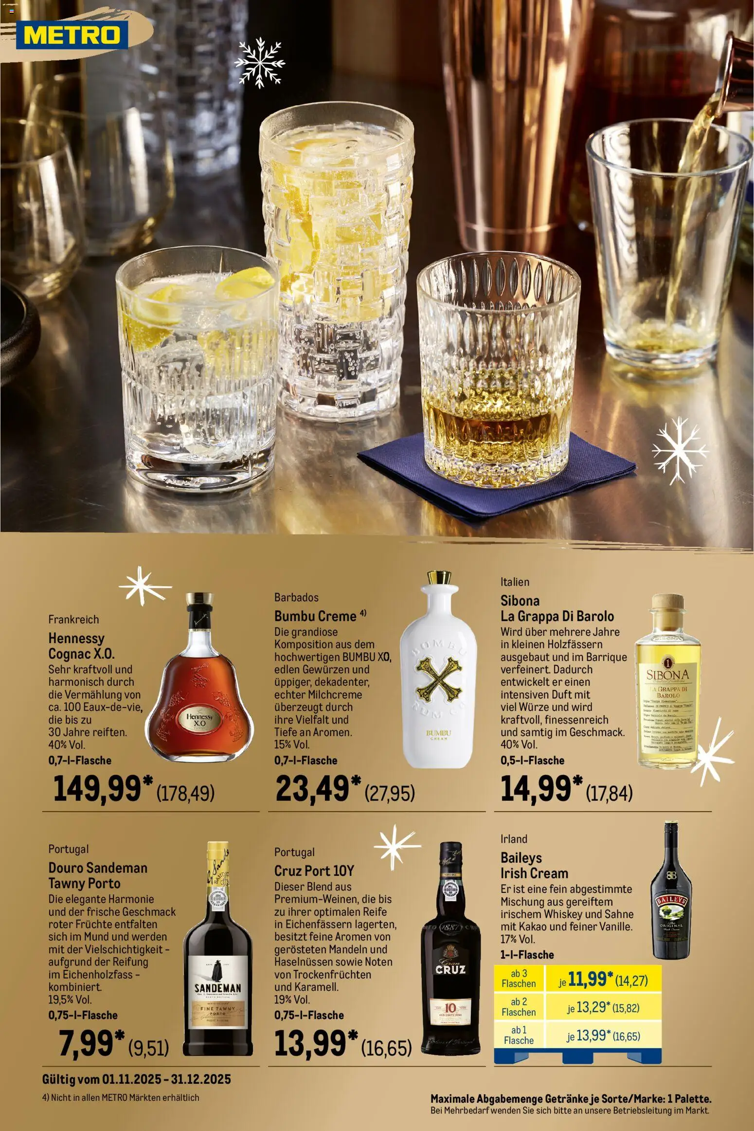 Metro Saisonkatalog Festliche Momente – gültig ab 01.11.2025 | Seite: 46 | Produkte: Rum, Mandeln, Creme, Baileys