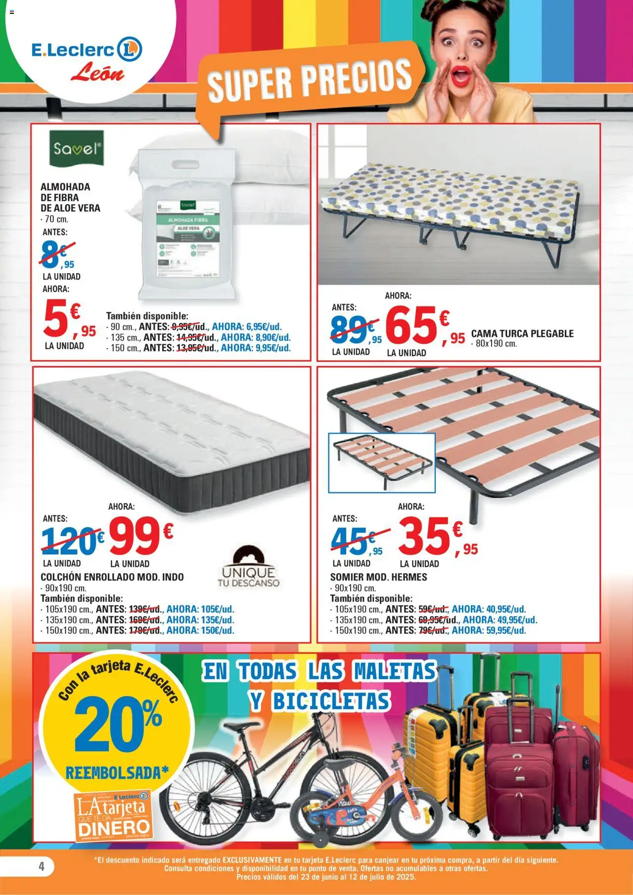 E.Leclerc folleto │ válido desde el 23.06.2025 | Página: 4 | Productos: Somier, Colchon, Cama, Almohada