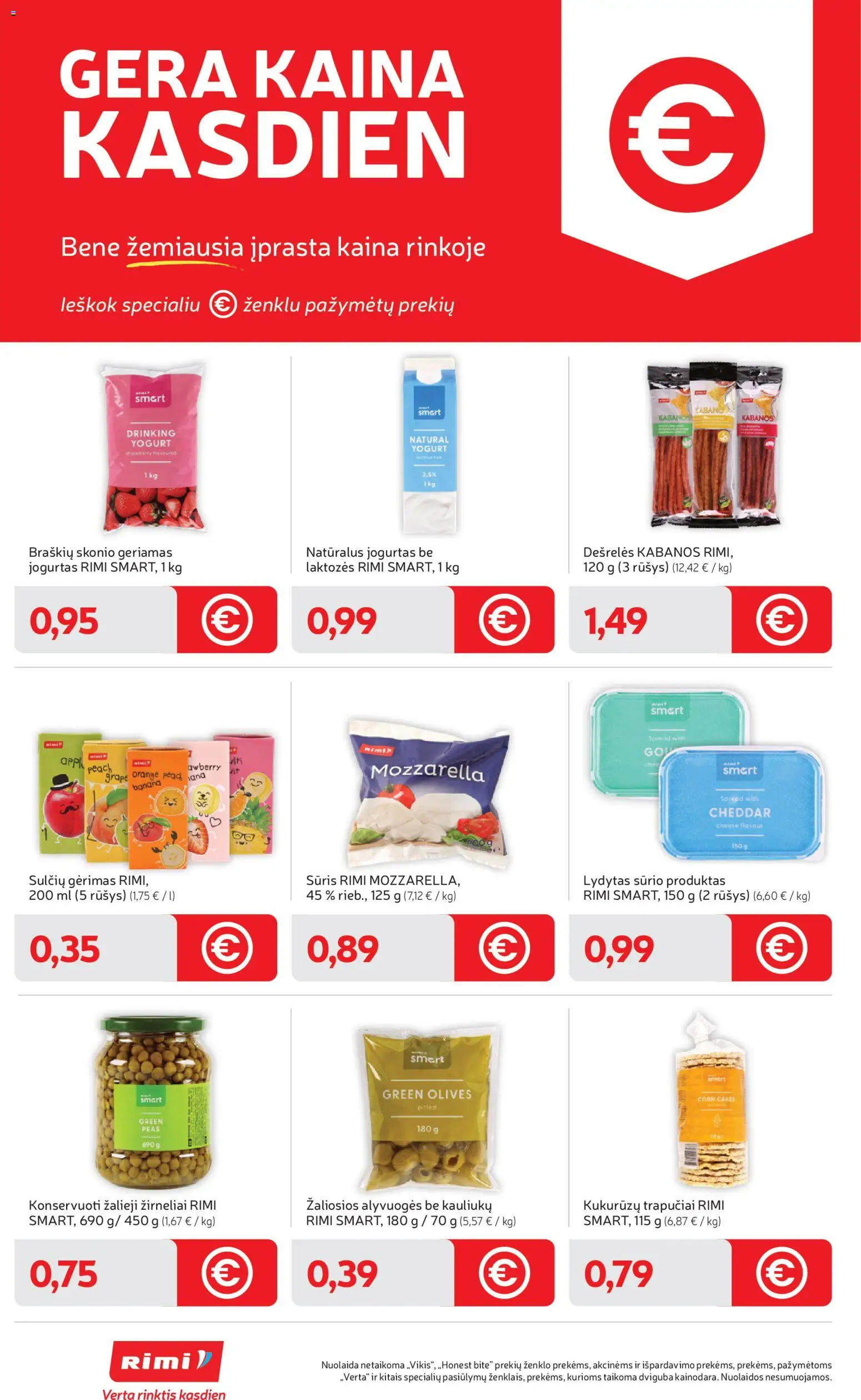 Rimi akcijos nuo 07.04.2026 | Puslapis: 4 | Prekių: Dešrelės, Jogurtas, Sūris, Žirneliai