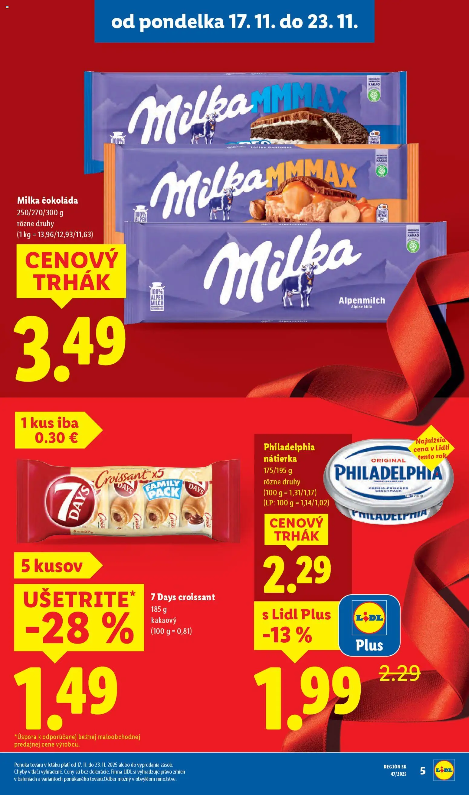 Nové Lidl akcie – leták je platný od 17.11.2025 | Strana: 5 | Produkty: Croissant, Čokoláda, Milka, Kakao