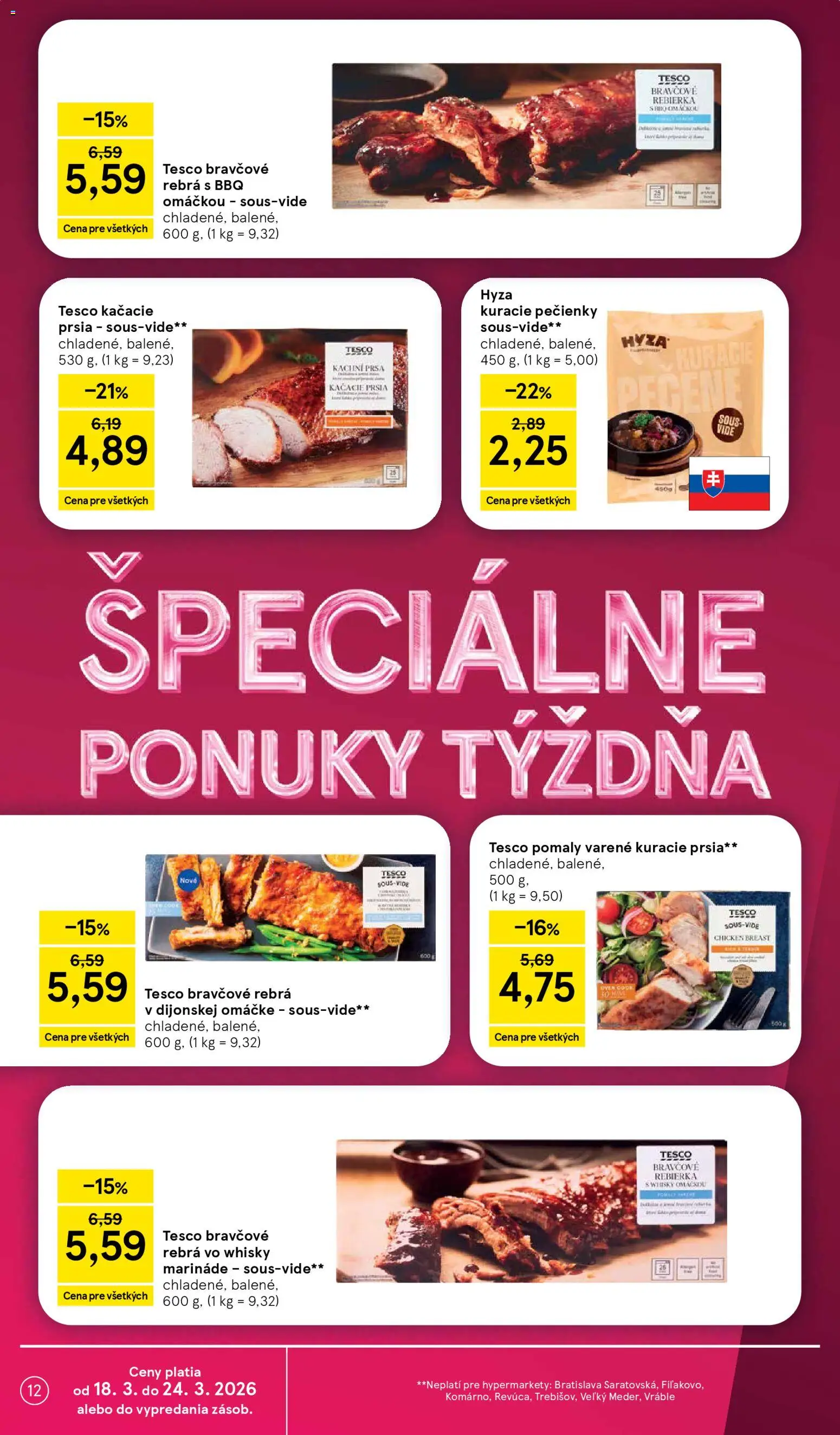 Nové Tesco akcie – leták je platný od 18.03.2026 | Strana: 12 | Produkty: Kačacie prsia, Kuracie prsia, Whisky