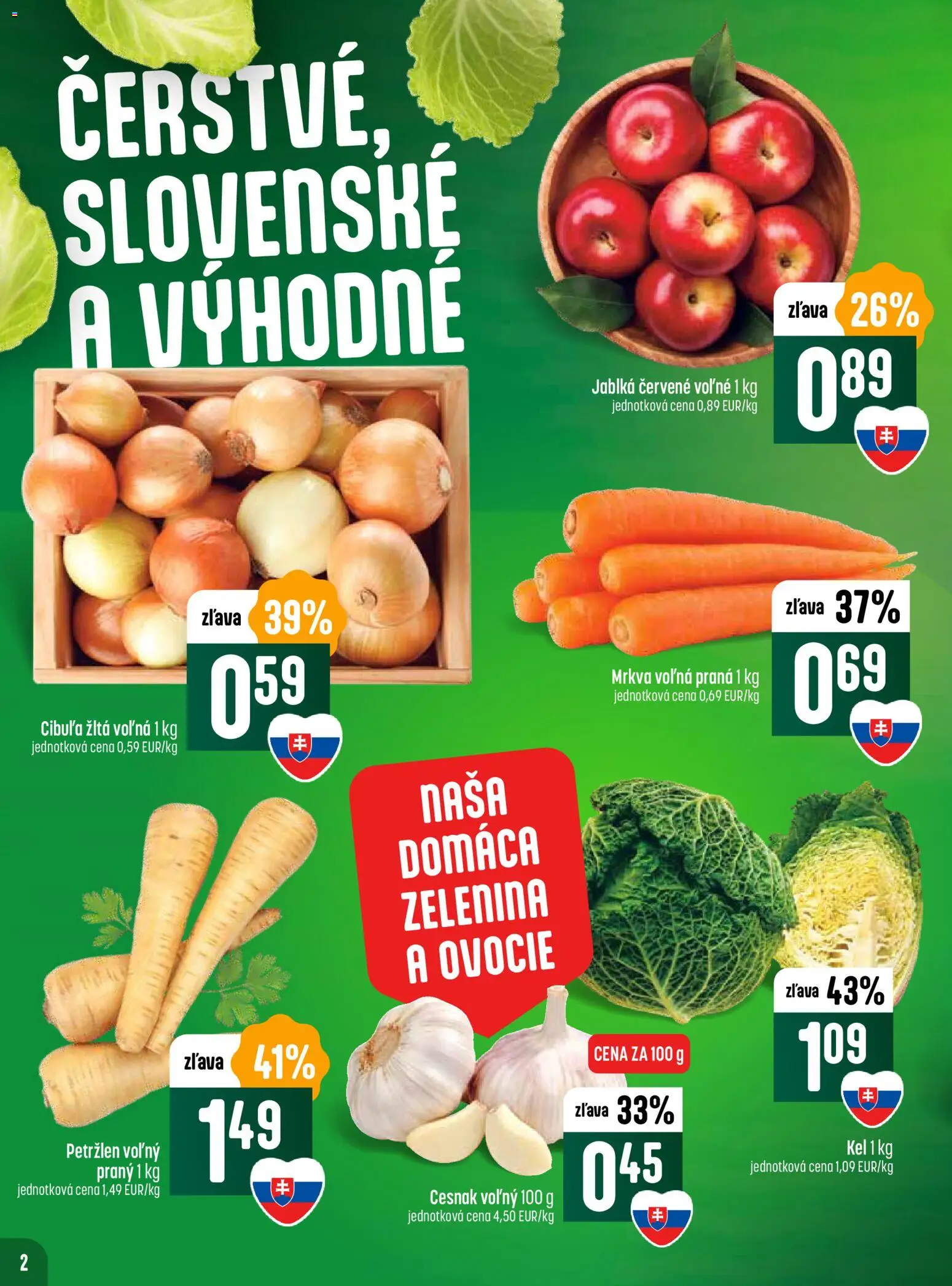 Nové COOP Jednota akcie – leták je platný od 06.11.2025 | Strana: 2 | Produkty: Kel, Jablká, Cesnak, Petržlen