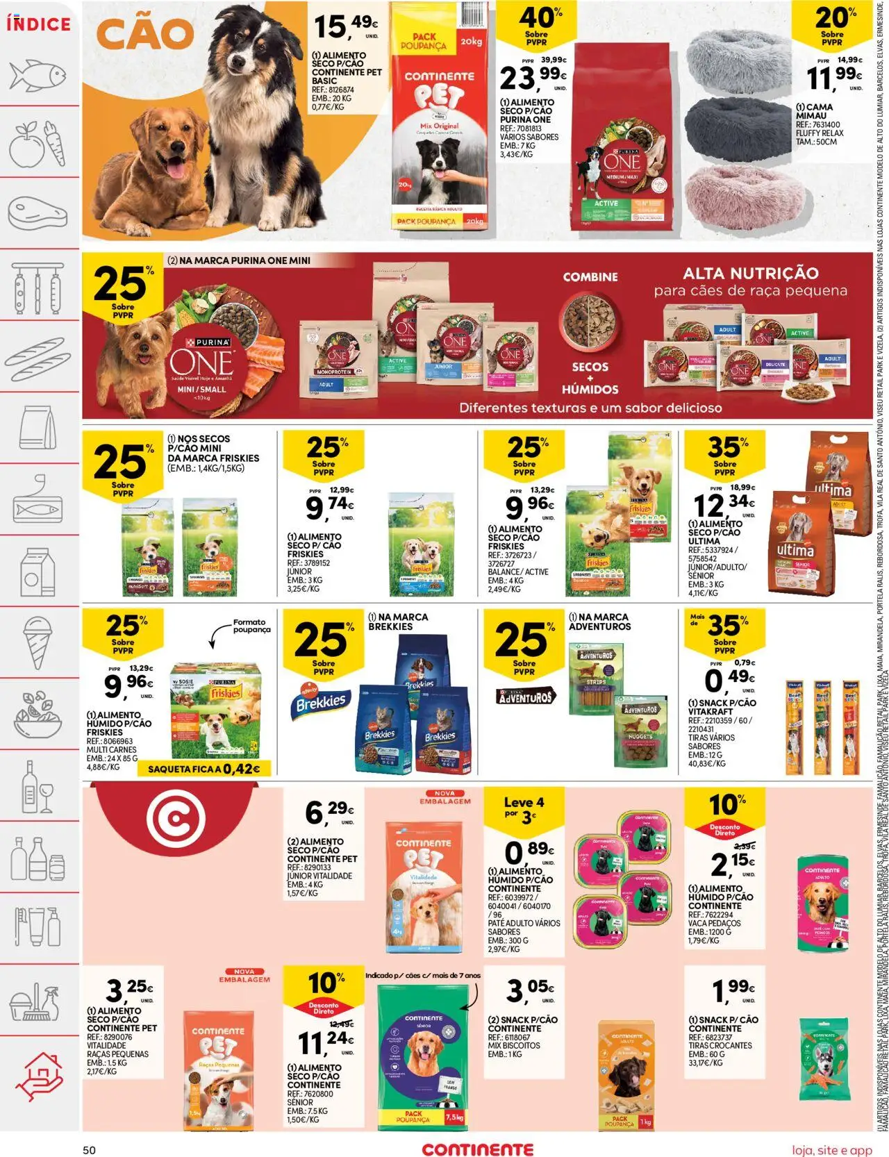 Continente folheto │ válido de 22.07.2025 | Página: 50 | Produtos: Purina one, Cama, Biscoitos, Nuggets