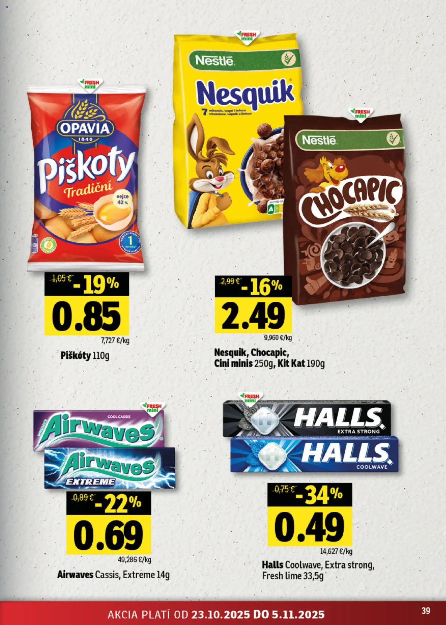 Nové Fresh akcie – leták je platný od 23.10.2025 | Strana: 39 | Produkty: Chocapic, Cini Minis, Nesquik