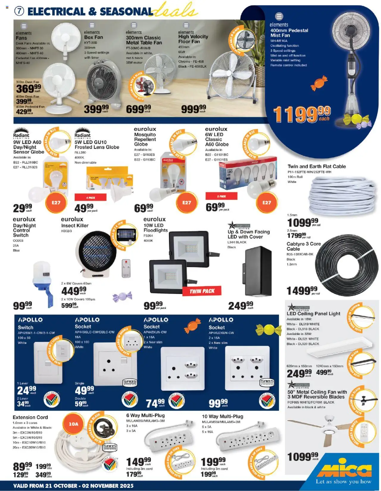 New MICA catalogue – valid from 21.10.2025 | Page: 7 | Products: Cable, Table, Socket, Light