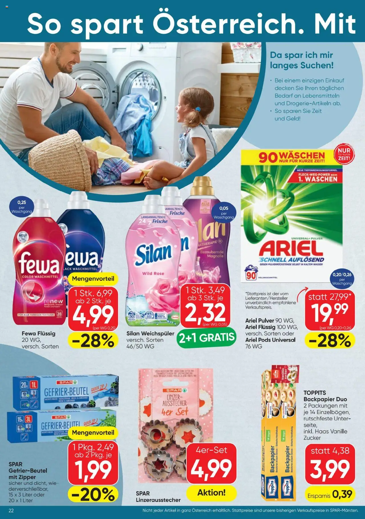 Spar Flugblatt gültig ab 09.10.2025 | Seite: 22 | Produkte: Wasser, Zucker, Weichspüler, Waschmittel