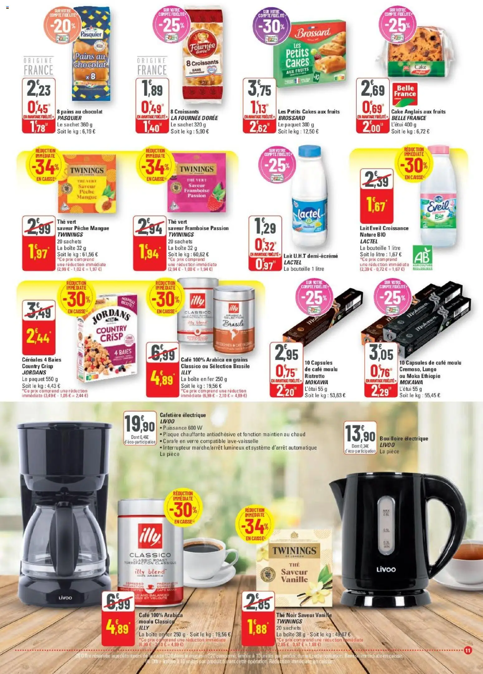 {H1} | Page: 11 | Produits: Pêche, Lait, Chocolat, Cafetière electrique