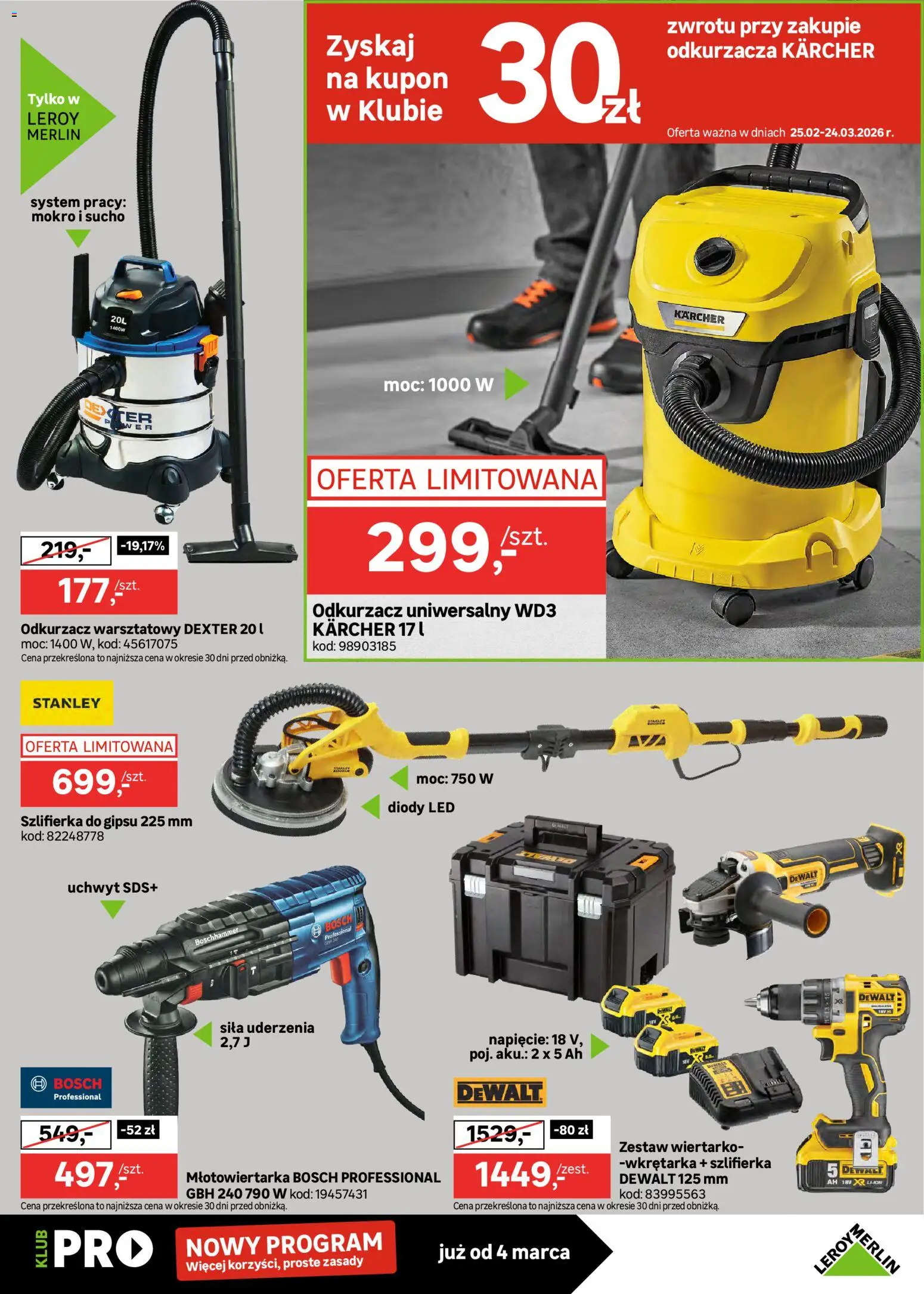 Leroy Merlin Gazetka od 25.02.2026 | Strona: 35 | Produkty: Młotowiertarka, Odkurzacz, Odkurzacz warsztatowy, Szlifierka