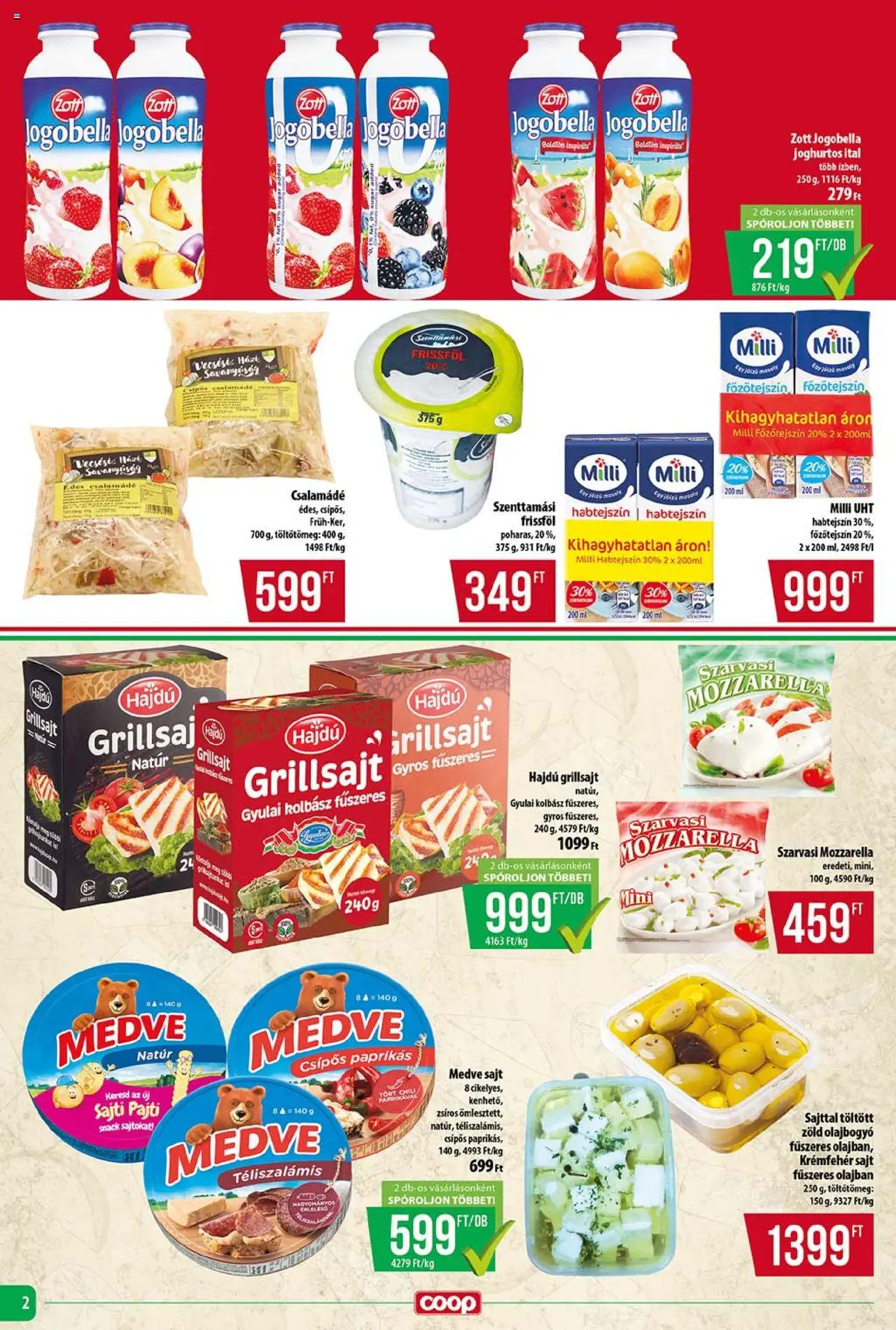 COOP akciós ujság - amely érvényes a következő dátumtól: 14.08.2025 | Oldal: 2 | Termékek: Chili, Mozzarella, Kolbász, Grillsajt