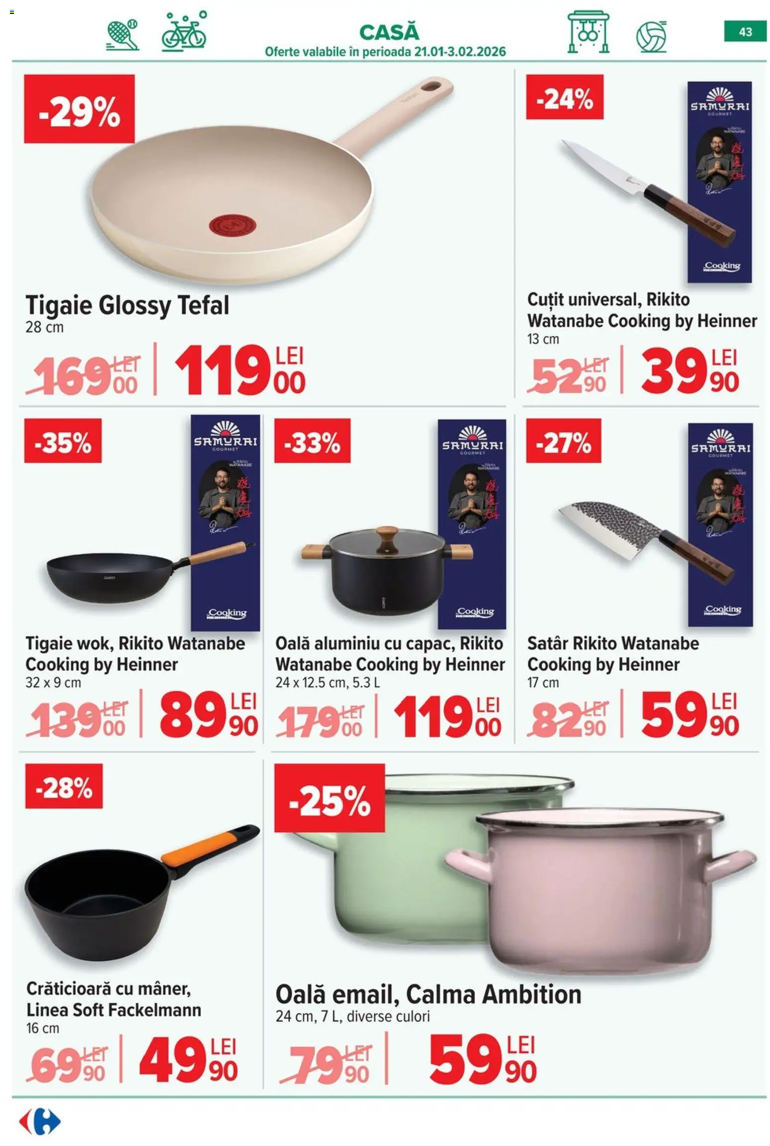 Noul catalog Carrefour – valabil de la 28.01.2026 | Pagină: 43 | Produse: Tigaie, Oală, Cuțit
