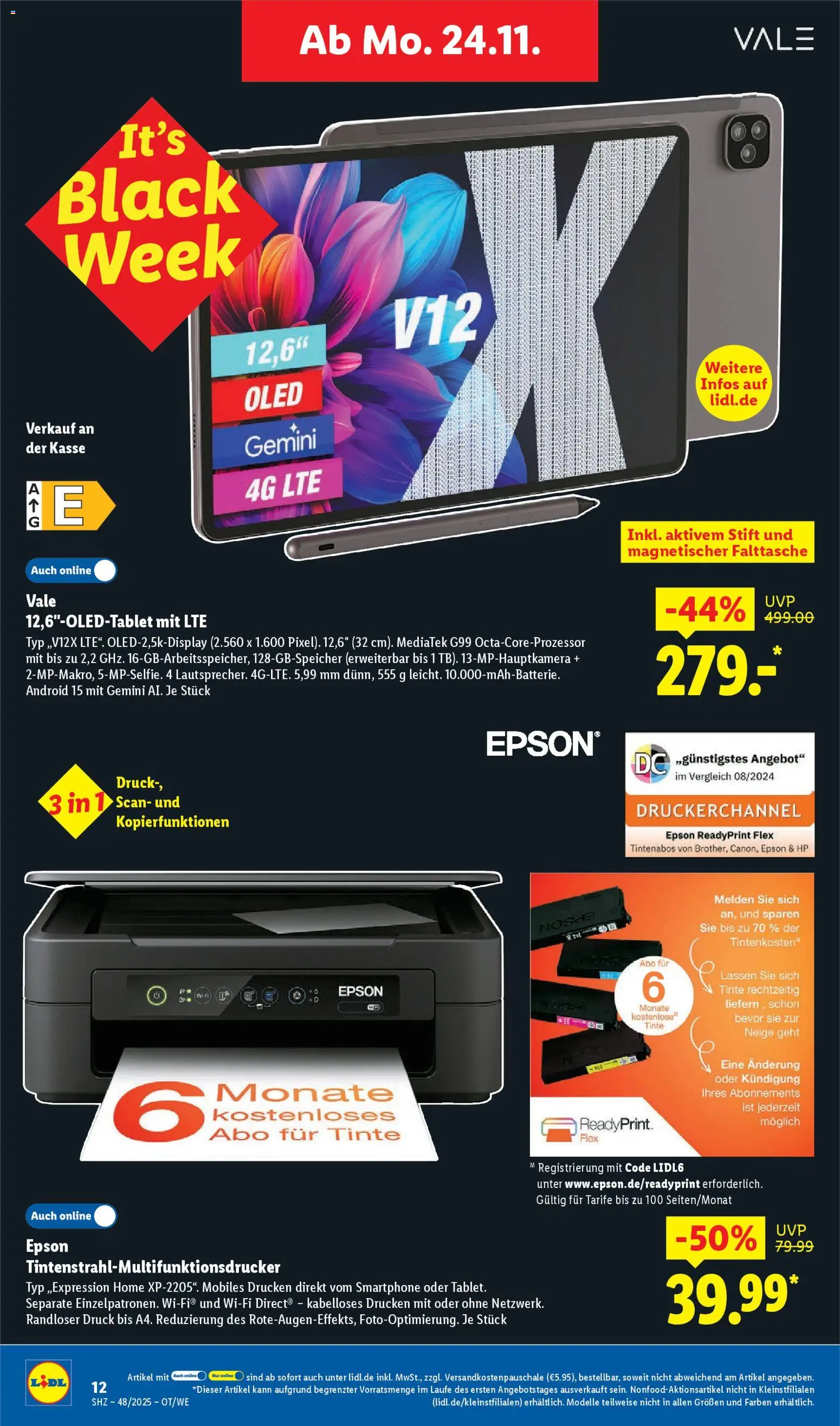 Lidl Prospekt Aarbergen – gültig ab 24.11.2025 | Seite: 12 | Produkte: HP, Epson, Smartphone