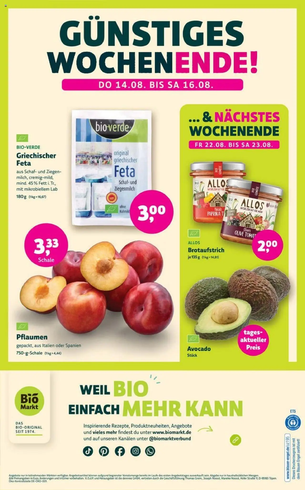 Denns BioMarkt Angebote - gültig ab dem 13.08.2025 | Seite: 12 | Produkte: Pflaumen, Avocado, Gemüse, Paprika