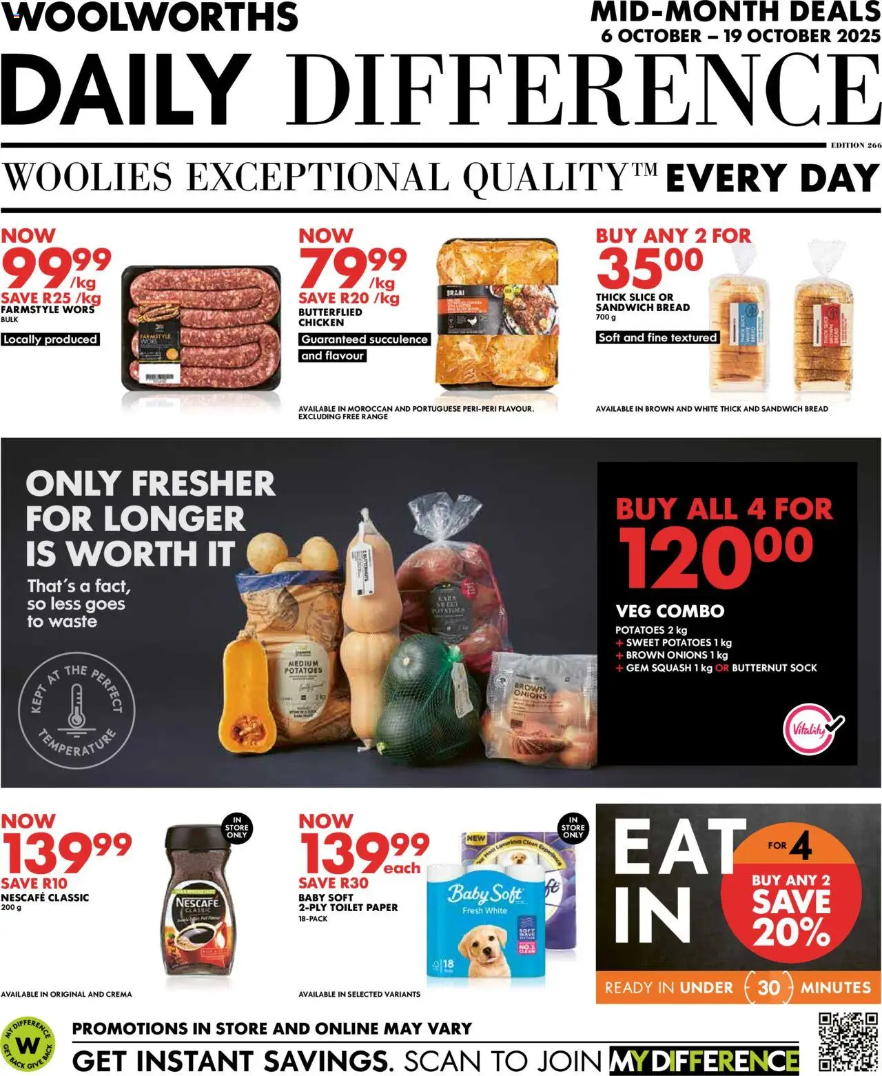 New Woolworths catalogue – valid from 06.10.2025 | Page: 1 | Products: Squash, Bread, Onions, Toilet paper