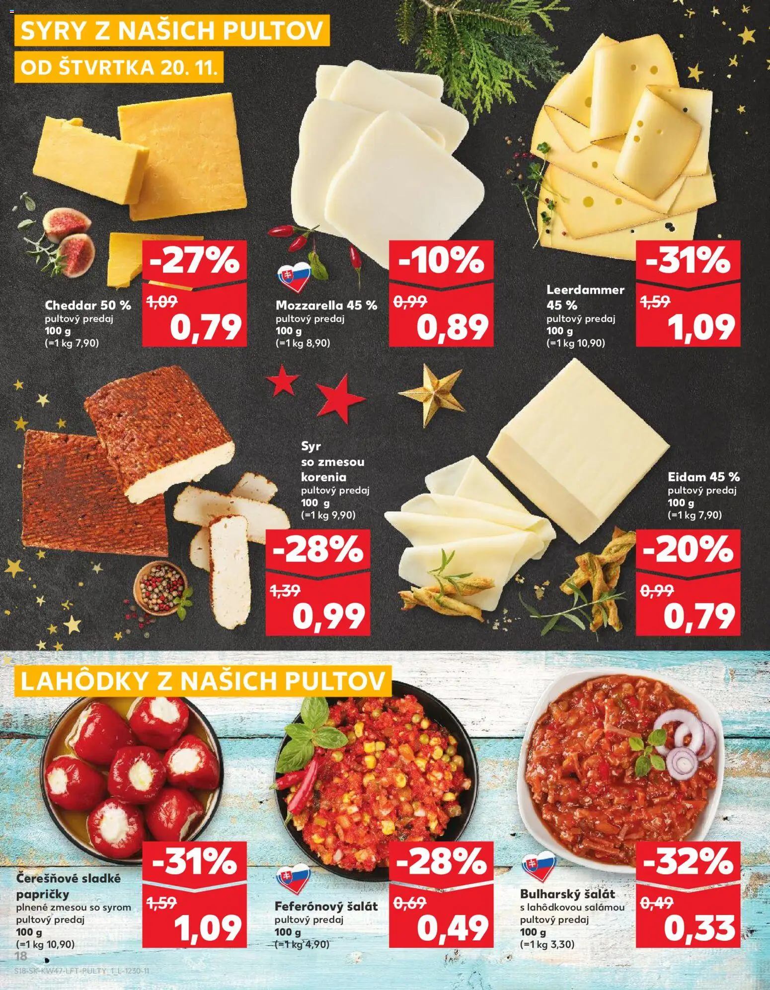 Nové Kaufland akcie – leták je platný od 20.11.2025 | Strana: 18 | Produkty: Syr, Eidam, Mozzarella, Šalát