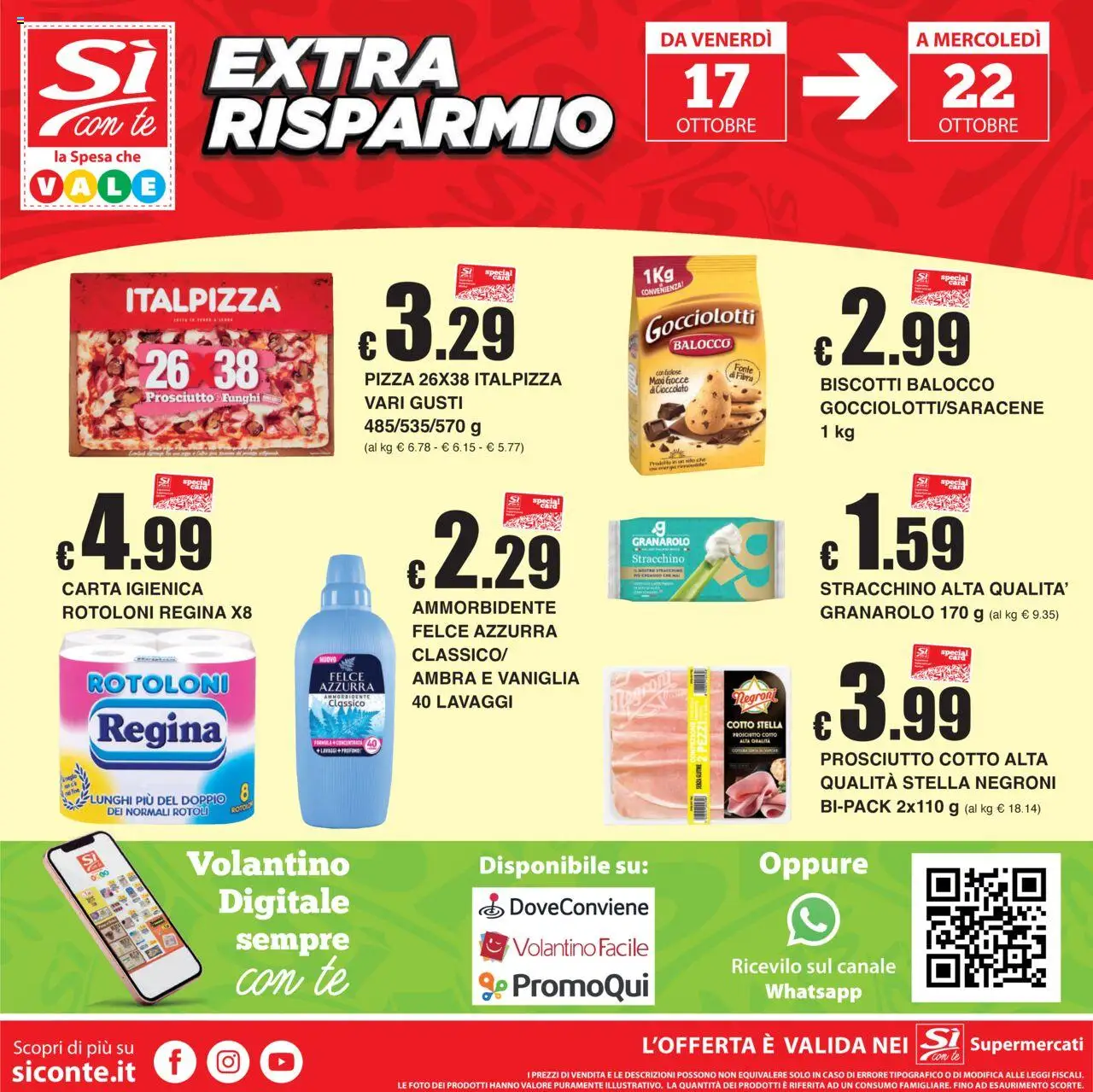 Volantino Sì con Te del 09.10.2025 | Pagina: 20 | Prodotti: Carta igienica, Pizza, Biscotti, Prosciutto