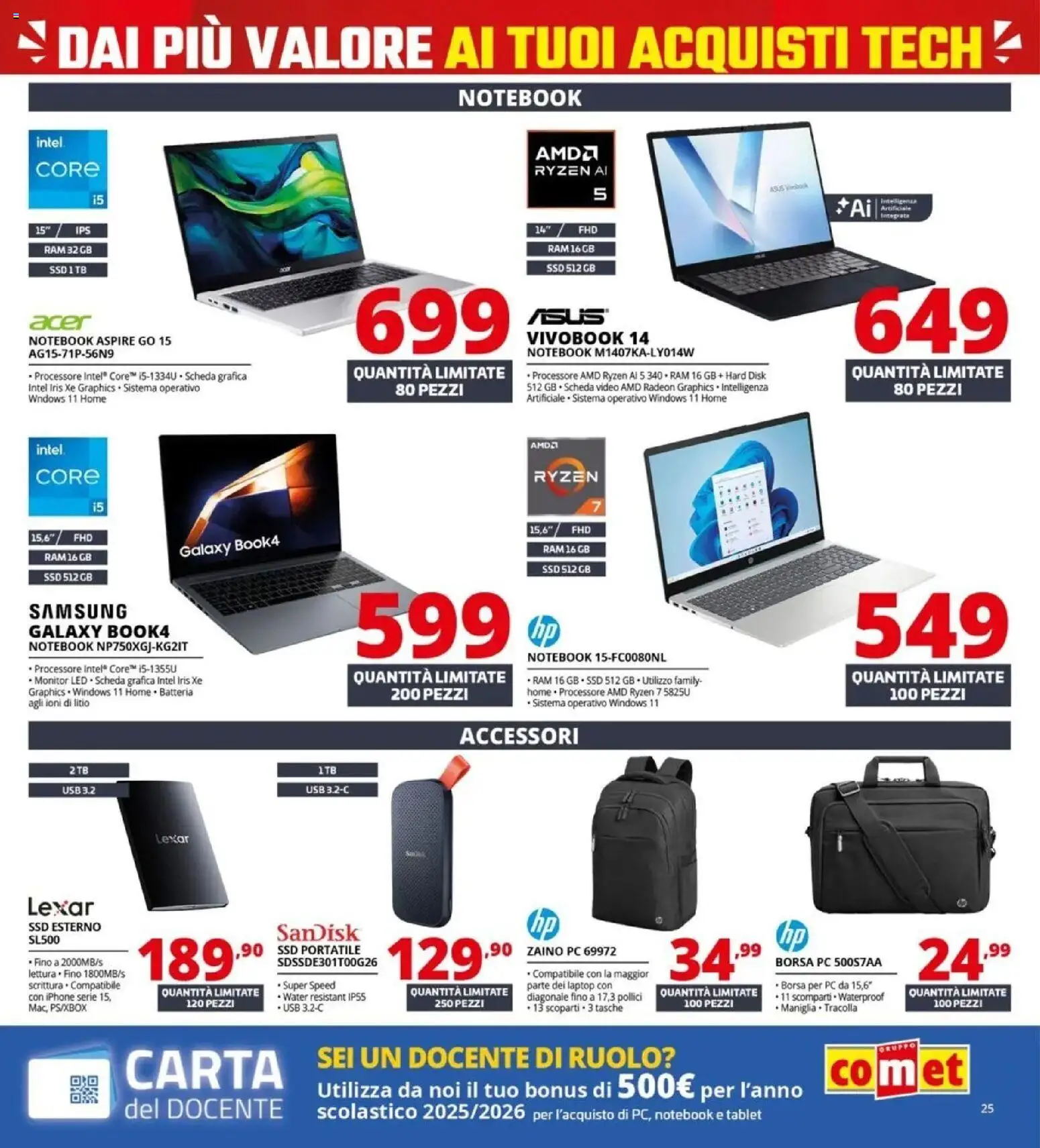 Volantino Comet del 05.03.2026 | Pagina: 25 | Prodotti: Notebook, Samsung Galaxy, Laptop, USB