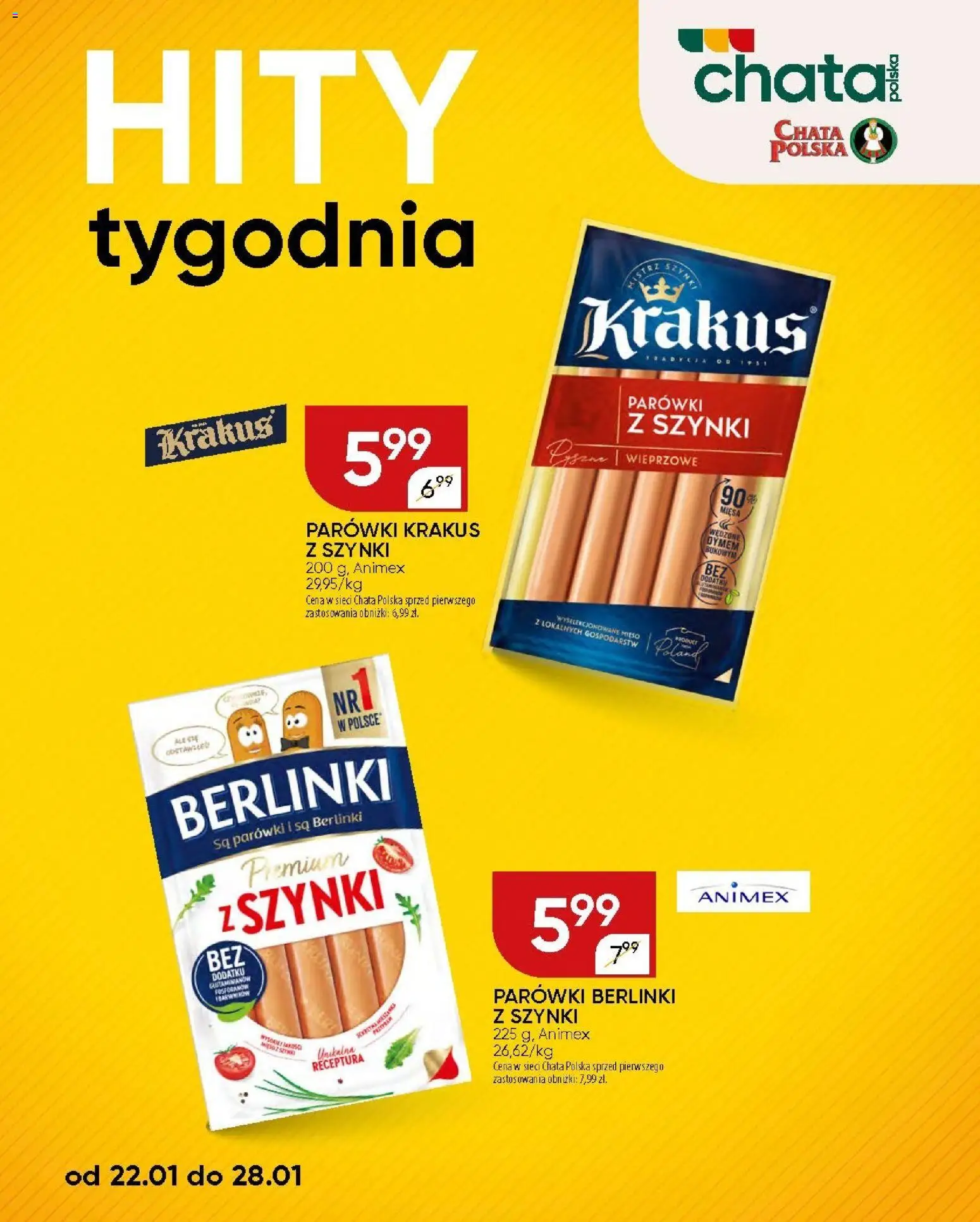 Chata Polska Gazetka od 22.01.2026 | Strona: 1 | Produkty: Parówki berlinki, Mięso, Parówki