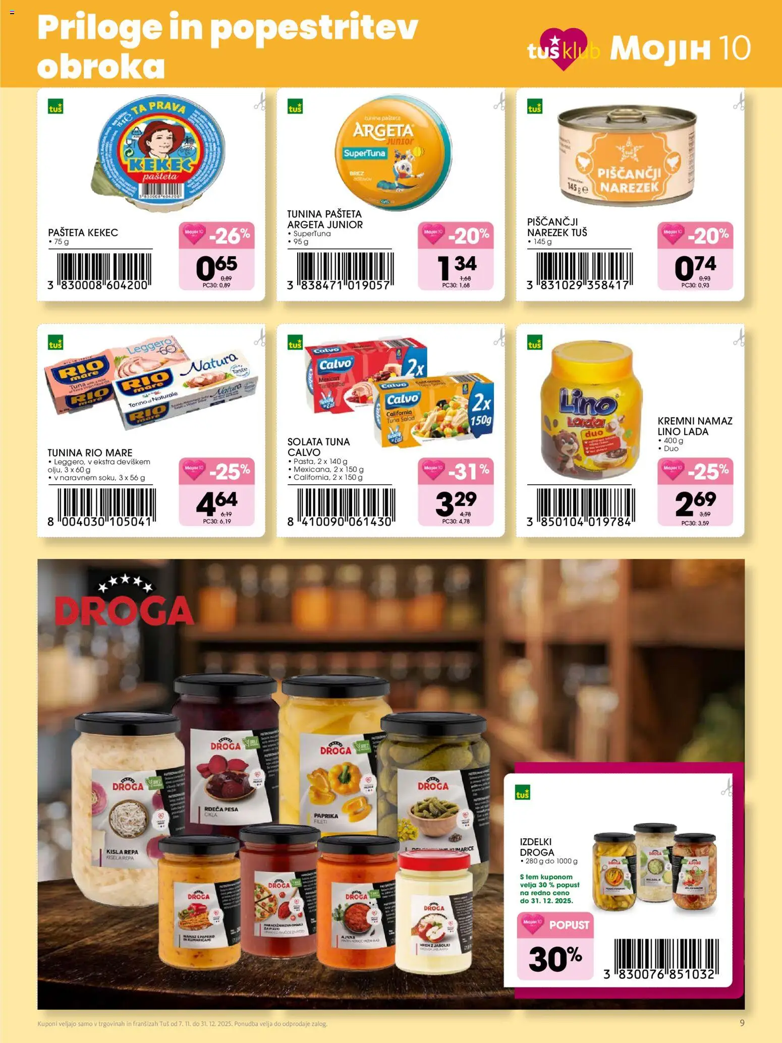Novi Tuš katalog ponudbe – veljaven od 07.11.2025 | Stran: 9 | Izdelki: Paprika, Tuna, Ajvar, Namaz