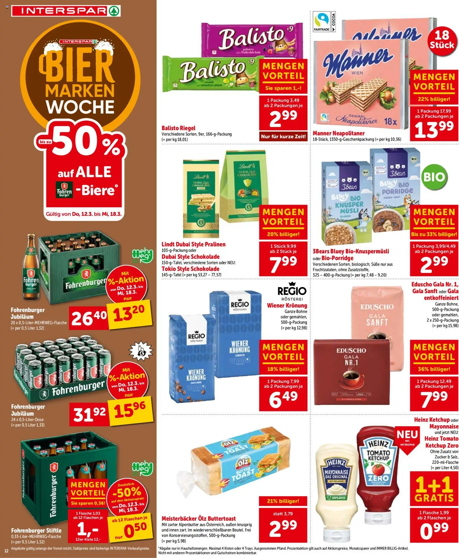 Interspar Flugblatt - Vorarlberg gültig ab 12.03.2026 | Seite: 12 | Produkte: Ketchup, Mayonnaise, Schokolade, Bier