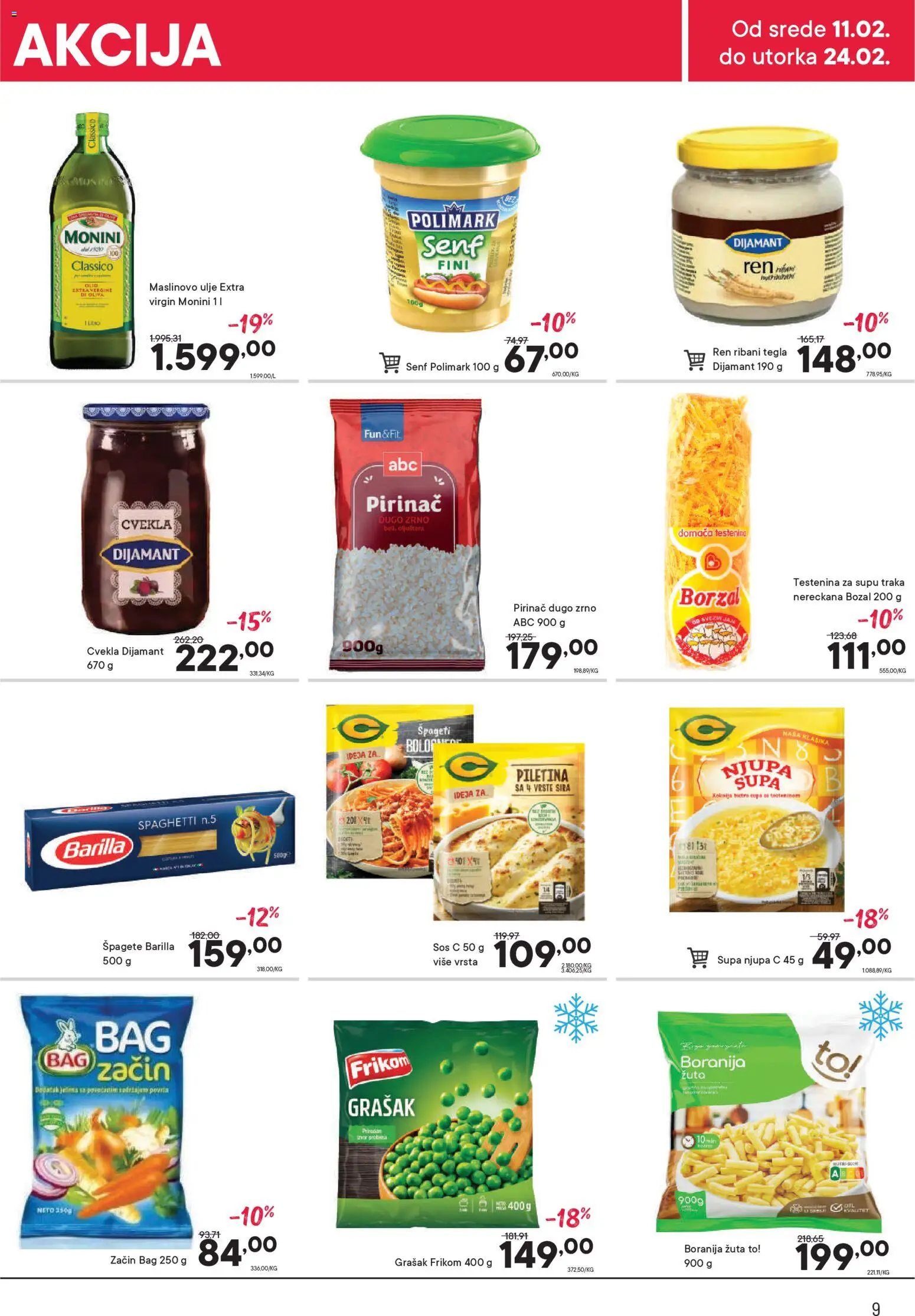 PerSu katalog - važi od 11.02.2026 | Strana: 9 | Proizvode: Testenina, Senf, Monini, Pirinač