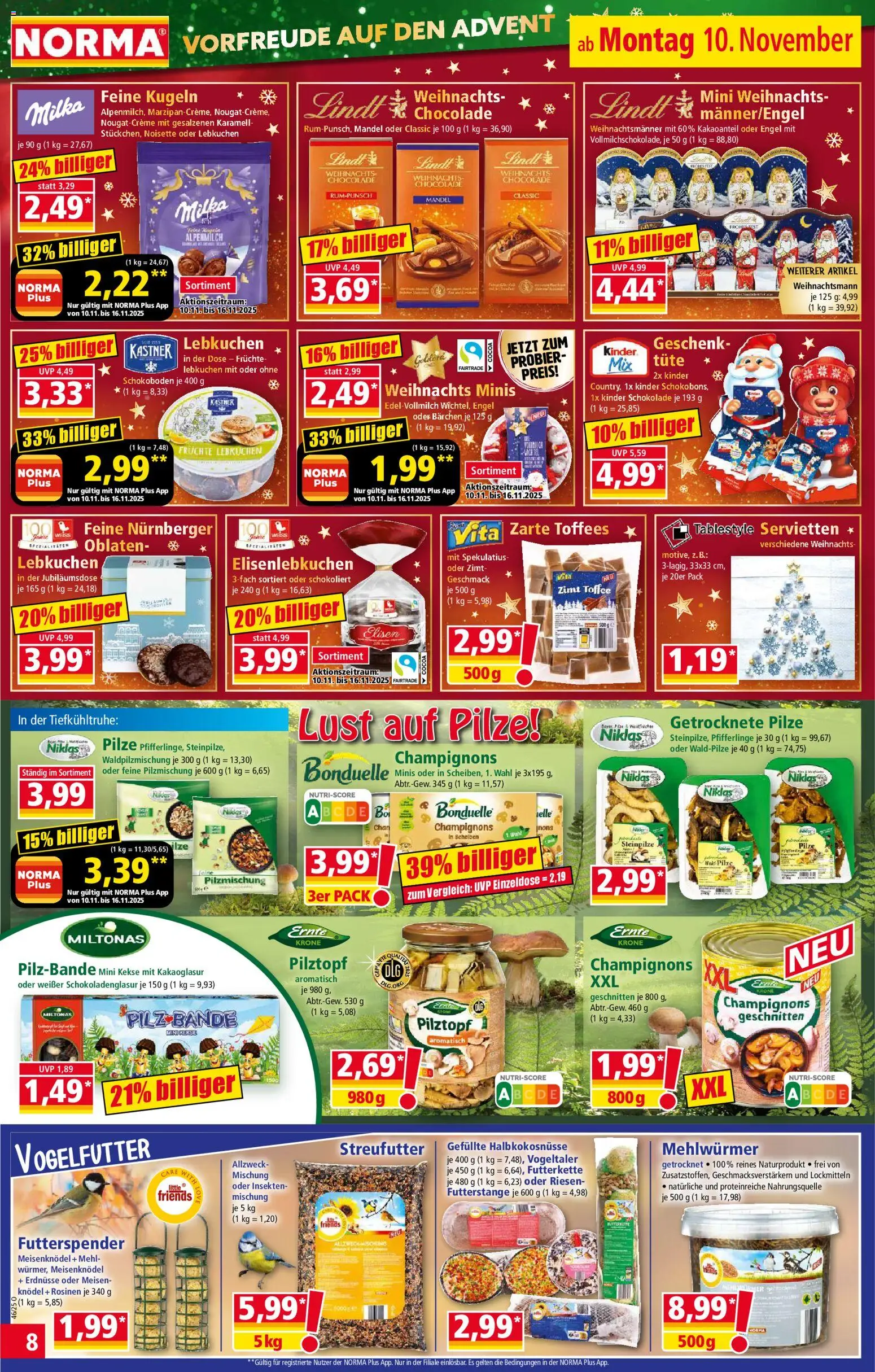 Norma Prospekt 	 – gültig ab 10.11.2025 | Seite: 8 | Produkte: Kinder schokolade, Erdnüsse, Mehl, Milka