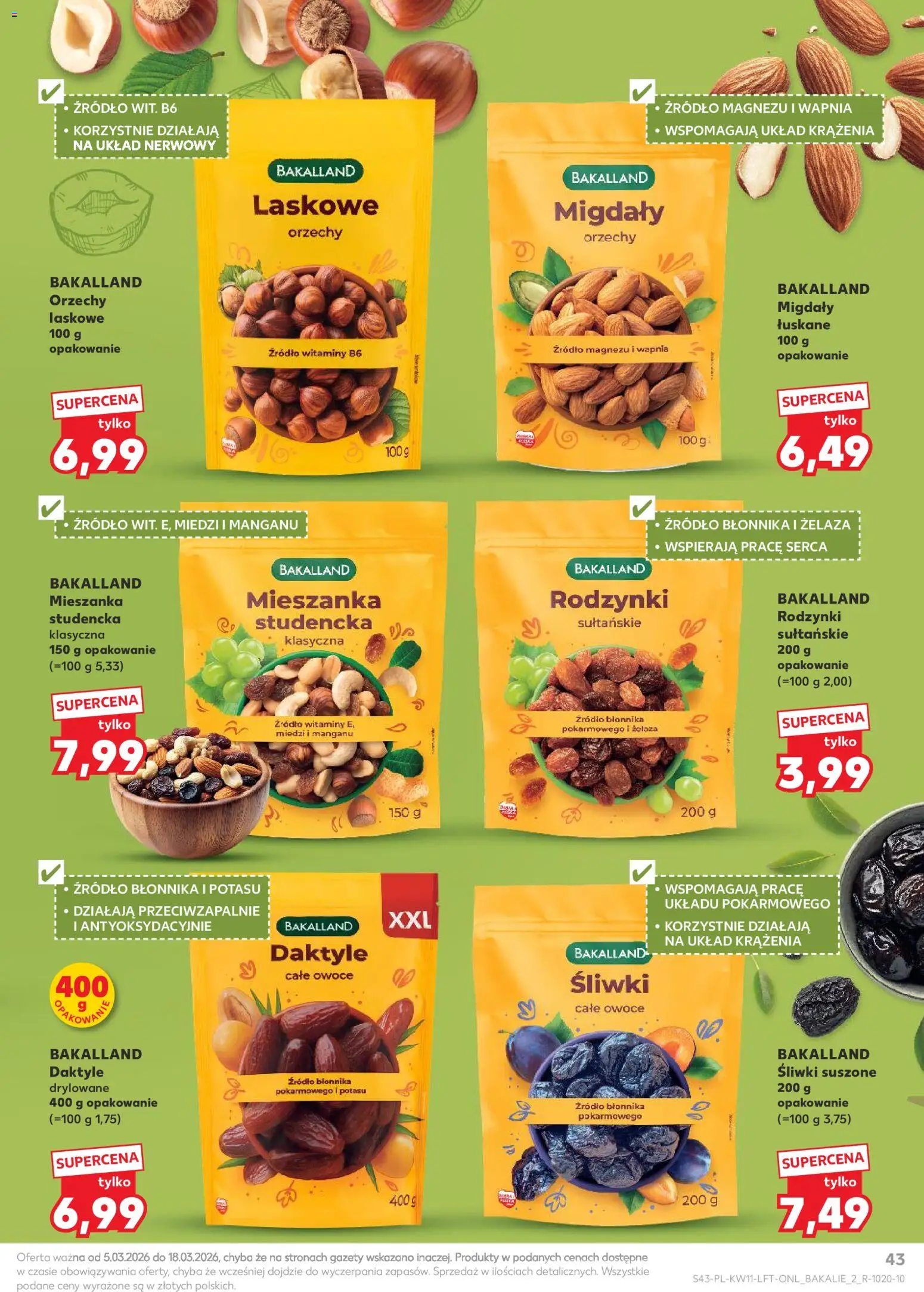 Kaufland gazetka od 12.03.2026 | Strona: 43 | Produkty: Śliwki, Śliwki suszone, Orzechy, Owoce