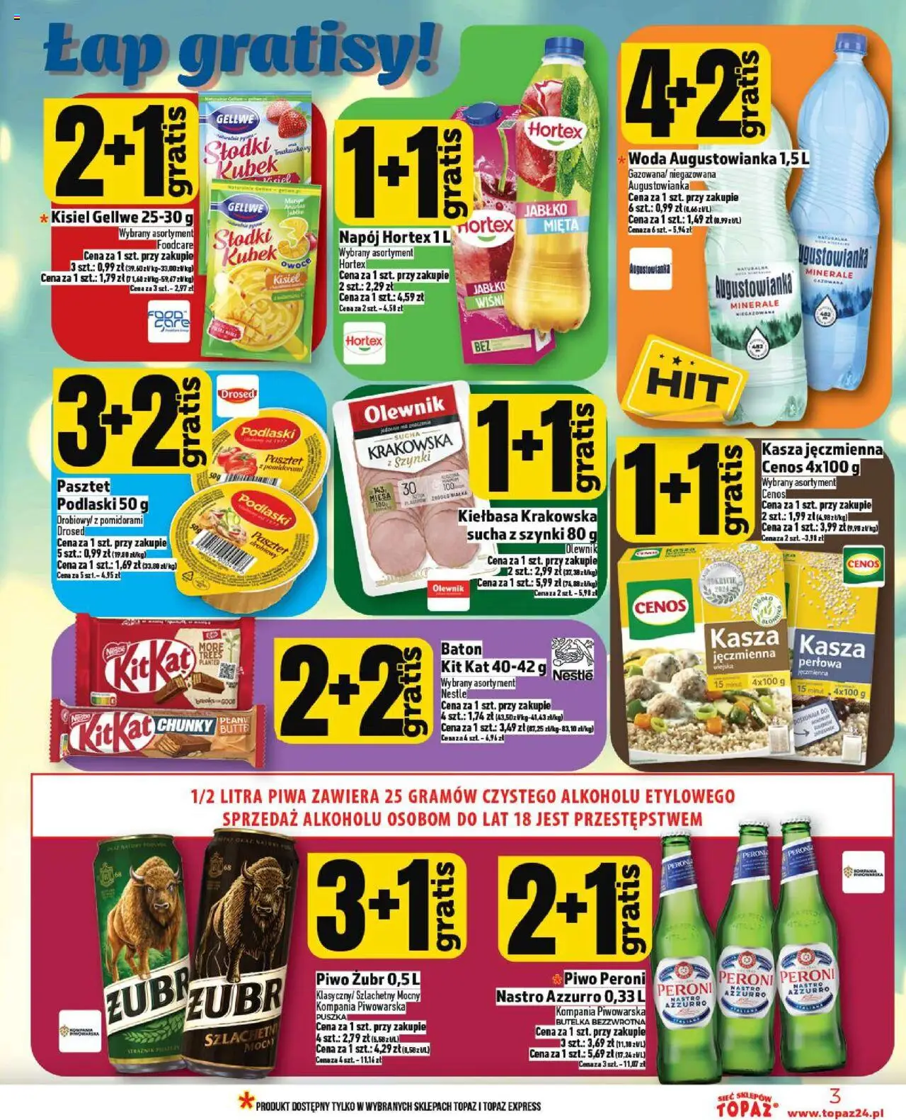 Topaz Gazetka MAZ od 11.09.2025 | Strona: 3 | Produkty: Kasza jęczmienna, Kiełbasa krakowska, Piwo, Woda