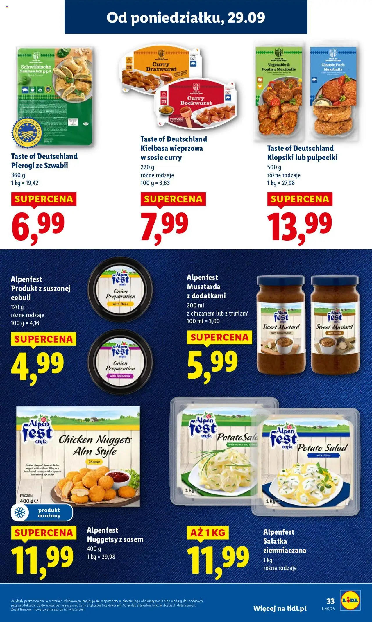 Lidl Gazetka od 29.09.2025 | Strona: 35 | Produkty: Kiełbasa, Musztarda, Klopsiki, Sałatka