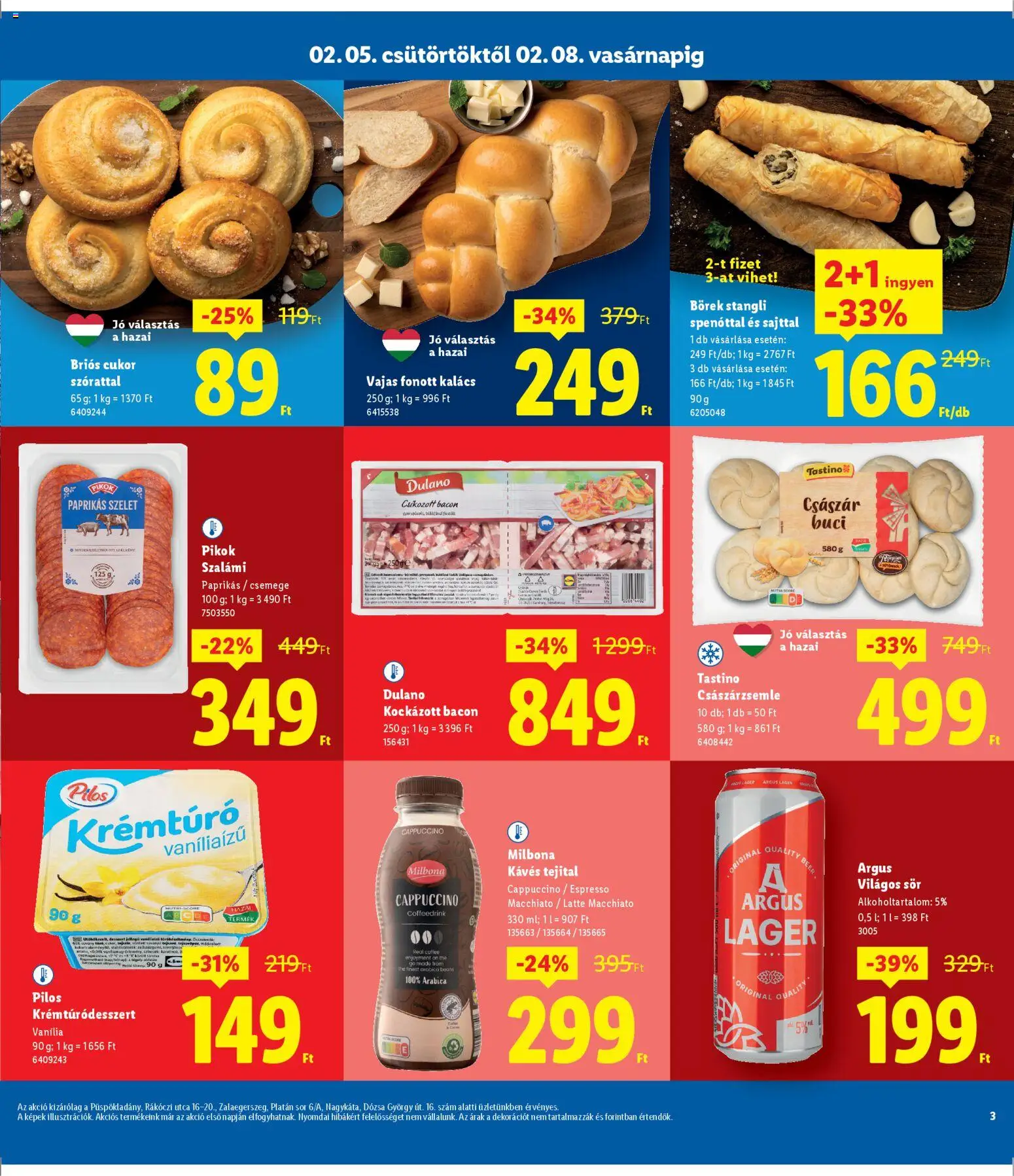 Lidl akciós ujság - amely érvényes a következő dátumtól: 05.02.2026 | Oldal: 3 | Termékek: Kockázott bacon, Cappuccino, Stangli, Sör