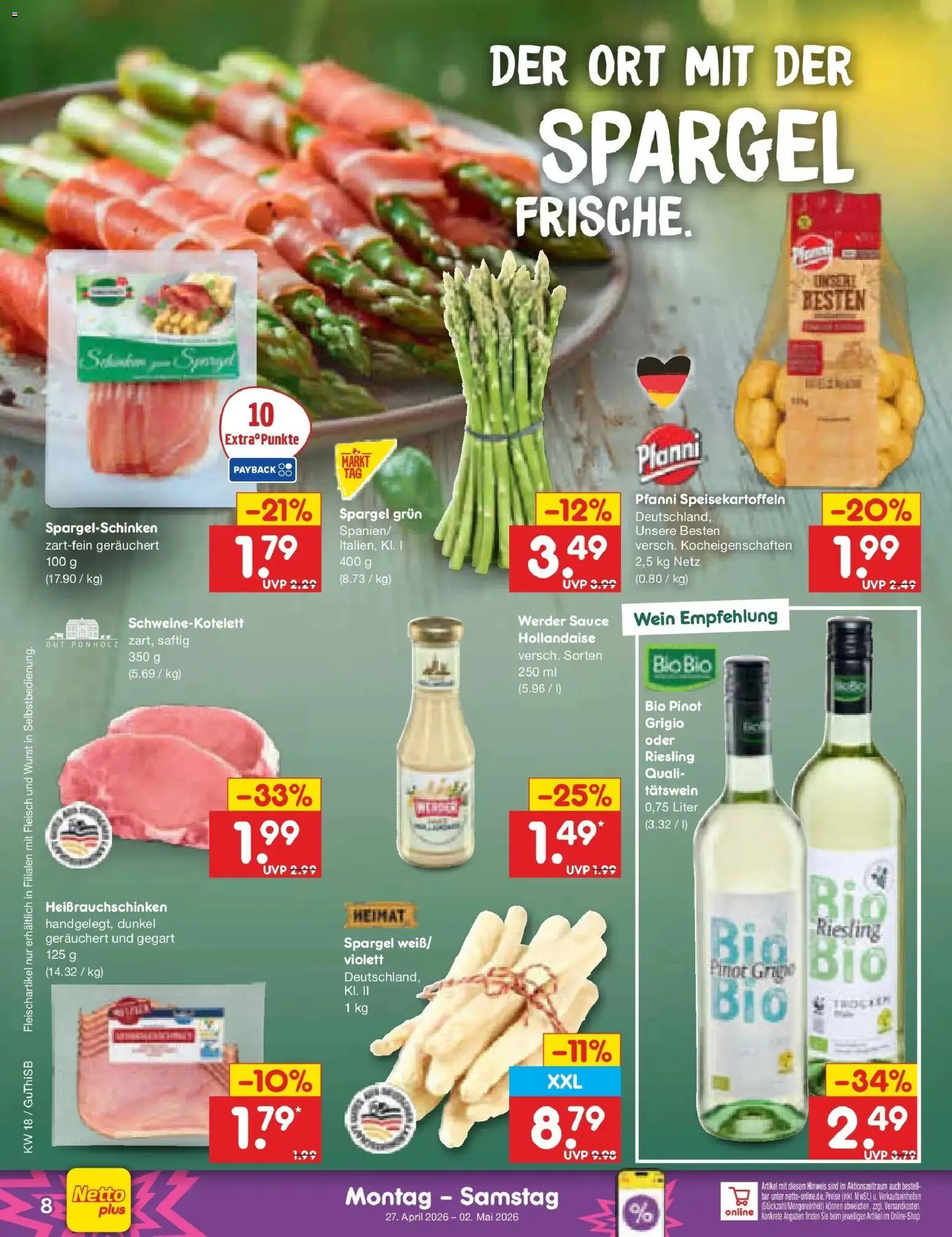 Netto Marken-Discount Prospekt Machern	 – gültig ab 27.04.2026 | Seite: 10 | Produkte: Spargel, Wurst, Wein, Fleisch