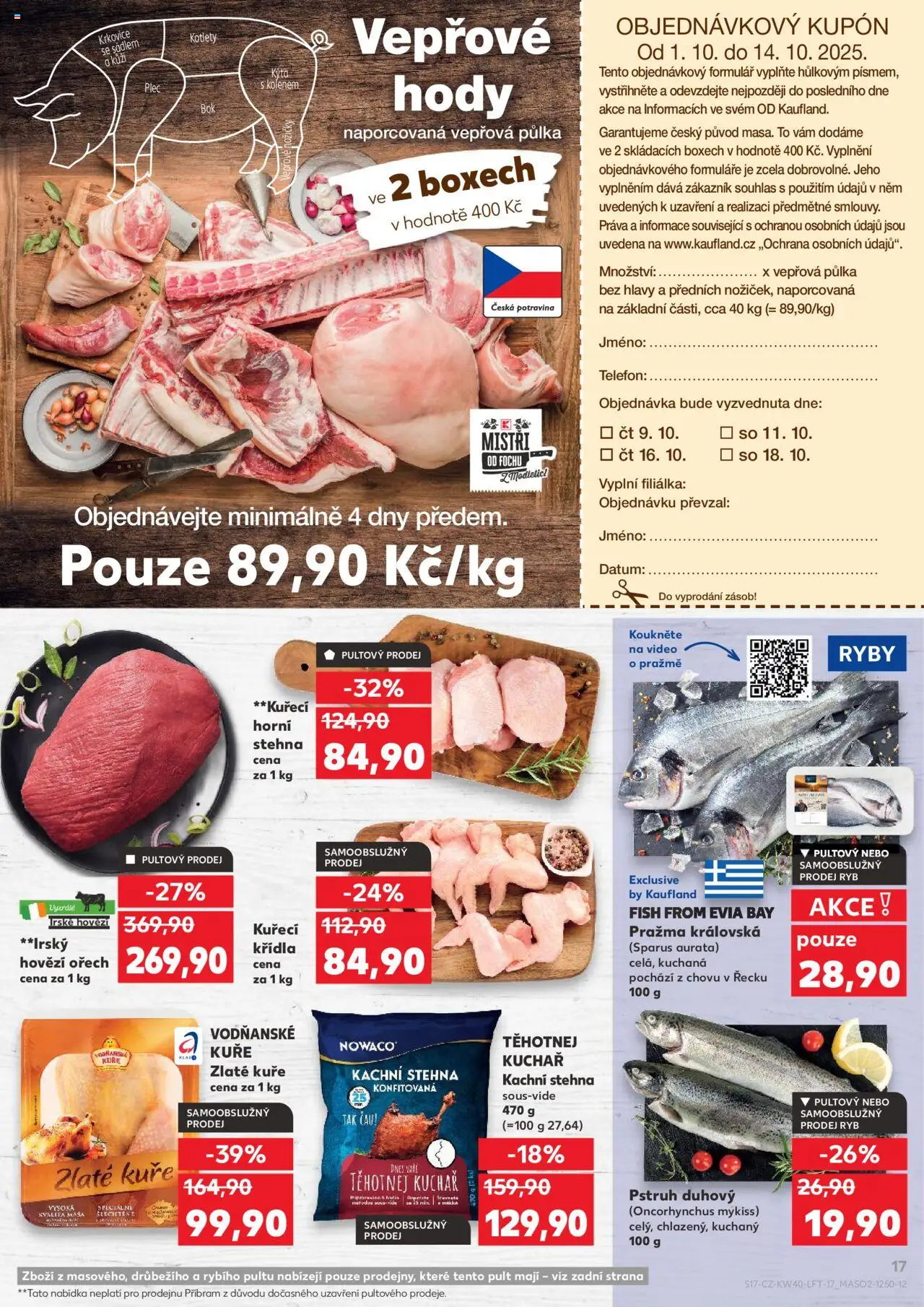 Kaufland leták od 01.10.2025 | Strana: 17 | Produkty: Ryby, Video, Pstruh, Kýta