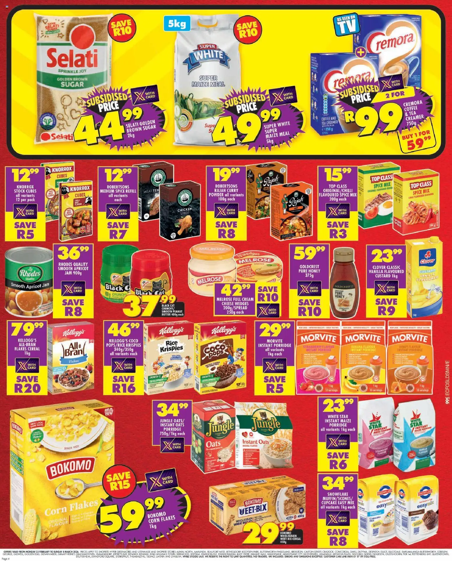 New Shoprite catalogue – valid from 23.02.2026 | Page: 4 | Products: Jam, Biscuits, Flakes, Peanut butter