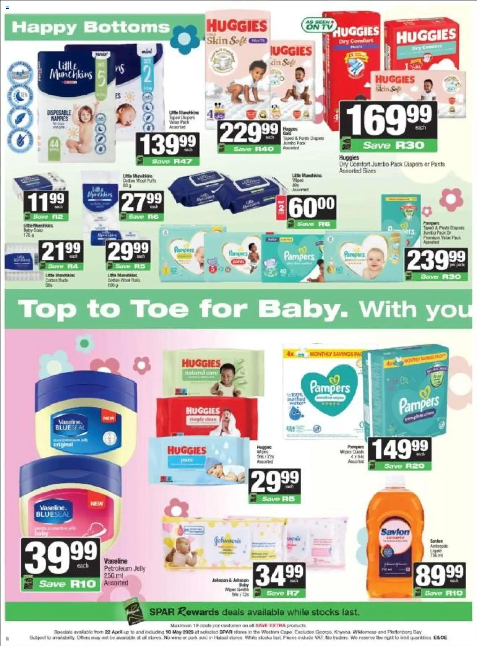 New Spar catalogue – valid from 22.04.2026 | Page: 8 | Products: Bottoms, TV, Petroleum jelly, Nappies