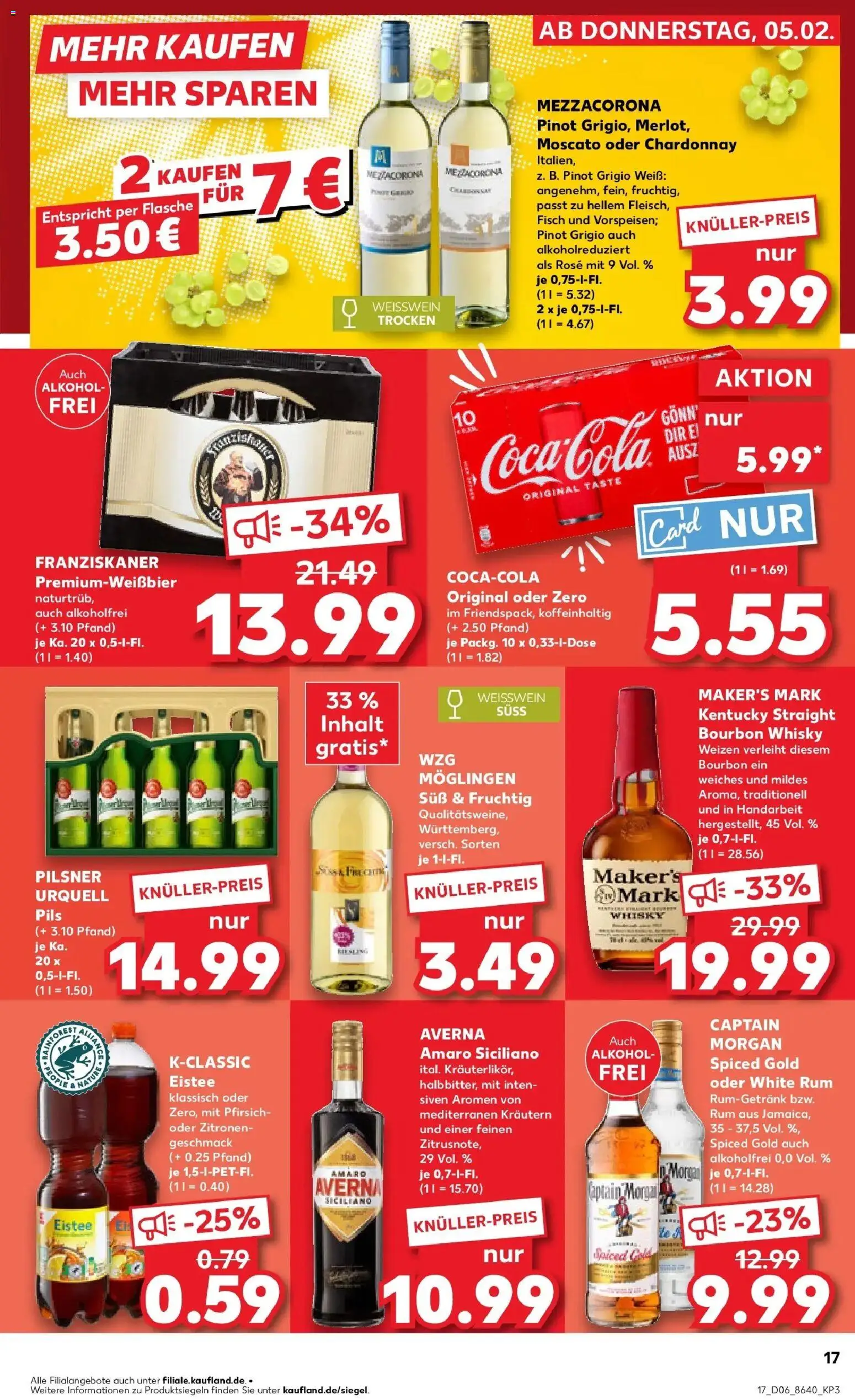 Kaufland prospekt Halver	 – gültig ab 09.02.2026 | Seite: 17 | Produkte: Cola, Pfirsich, Bourbon, Whiskey