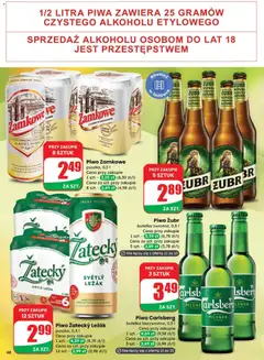 Pogląd oferty "Piwo Carlsberg, butelka bezzwrotna, 0,5 l. Cena przy zakupie 1 szt. - 4,69 zł (9,38 zł/l). Cena za szt. przy zakupie 3 szt. - 3,49 zł (6,98 zł/l)" - ważna od 29.10.2025 | Strona: 48