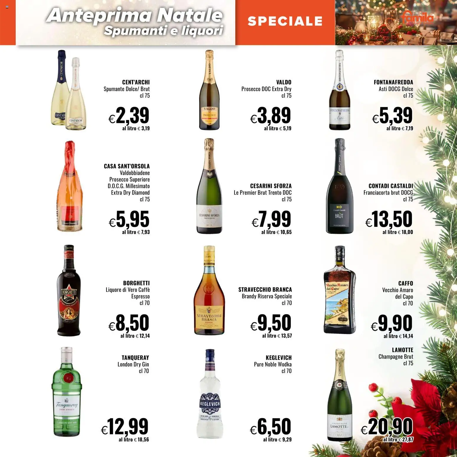 Volantino Famila del 27.11.2025 | Pagina: 5 | Prodotti: Prosecco, Spumante, Champagne, Liquore
