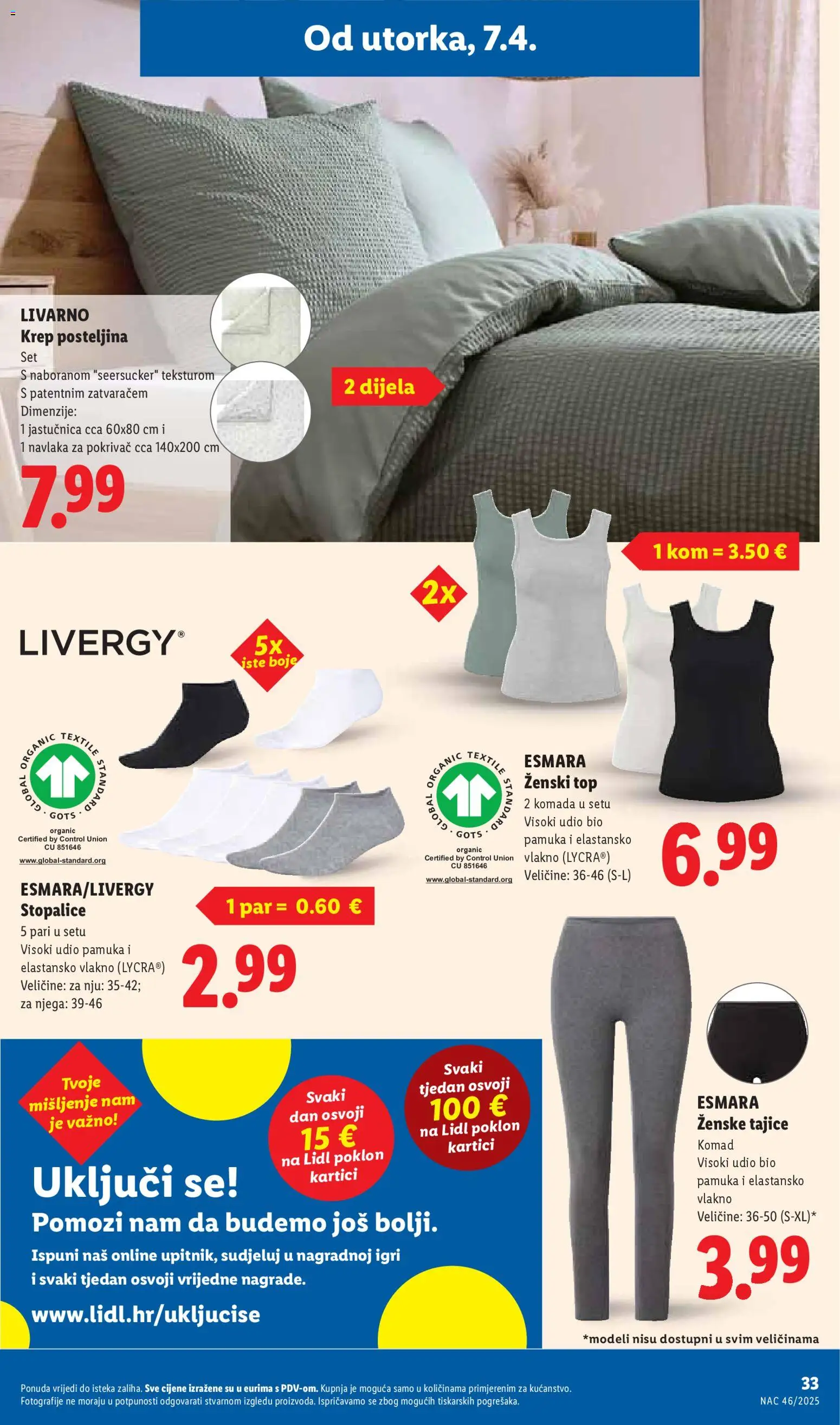 Lidl katalog | vrijedi od 07.04.2026 | Stranica: 33 | Proizvodi: Pokrivač, Jastučnica, Posteljina, Tajice