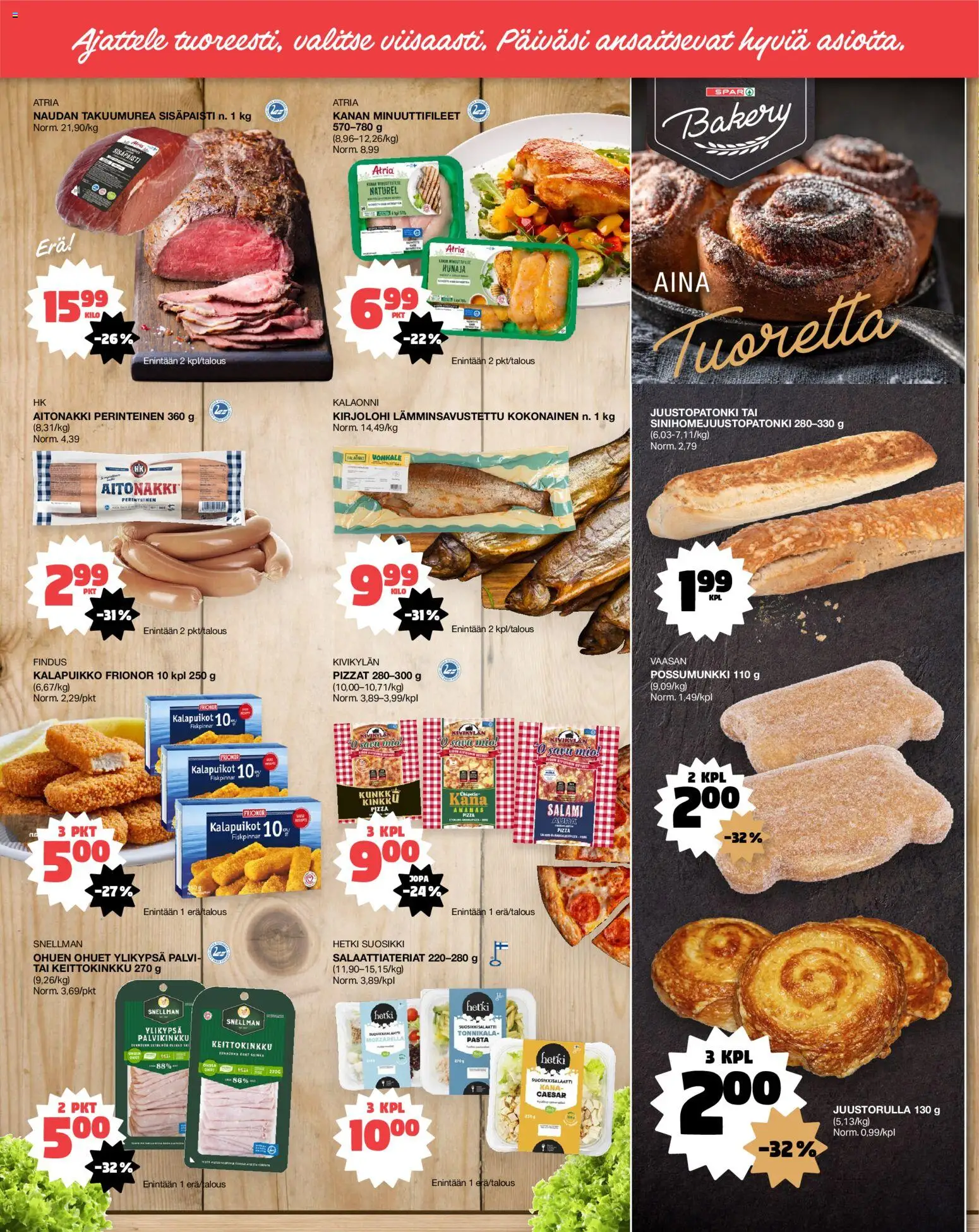 Tokmanni - EUROSPAR – voimassa 26.02.2026 alkaen | Sivu: 2 | Tuotteet: Mozzarella, Salami, Kinkku, Hunaja