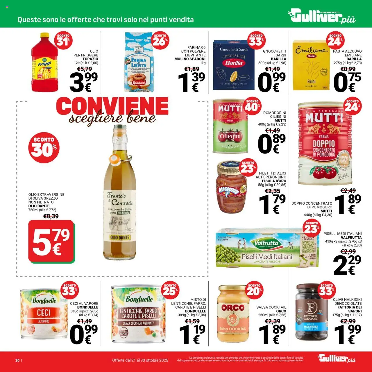 Volantino Gulliver del 21.10.2025 | Pagina: 30 | Prodotti: Carote, Olive, Pasta, Gnocchetti