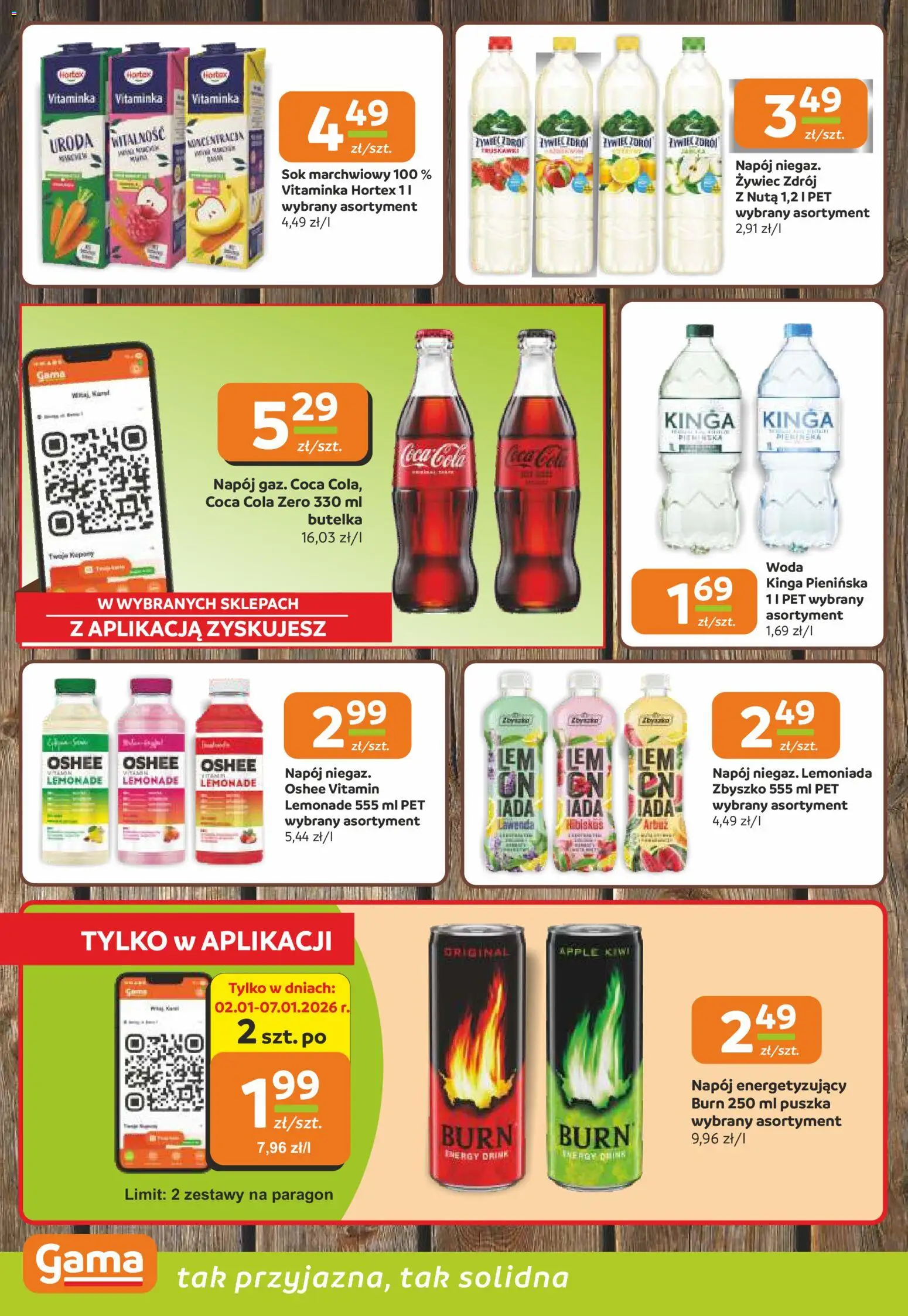 Gama Gazetka od 02.01.2026 | Strona: 10 | Produkty: Coca cola, Truskawki, Sok marchwiowy, Woda