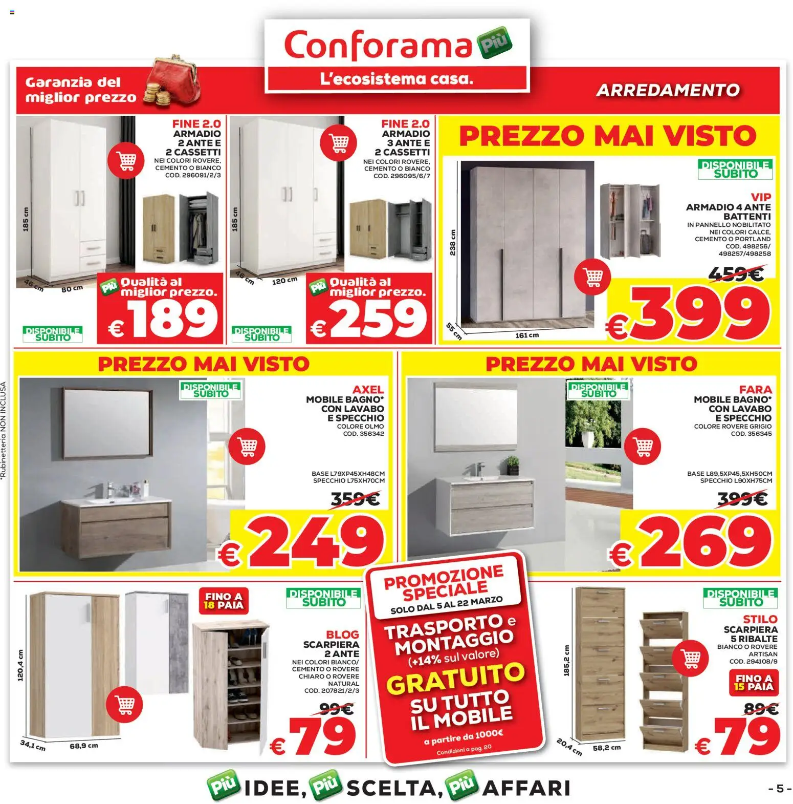 Volantino Conforama del 05.03.2026 | Pagina: 5 | Prodotti: Mobile, Scarpiera, Armadio, Specchio