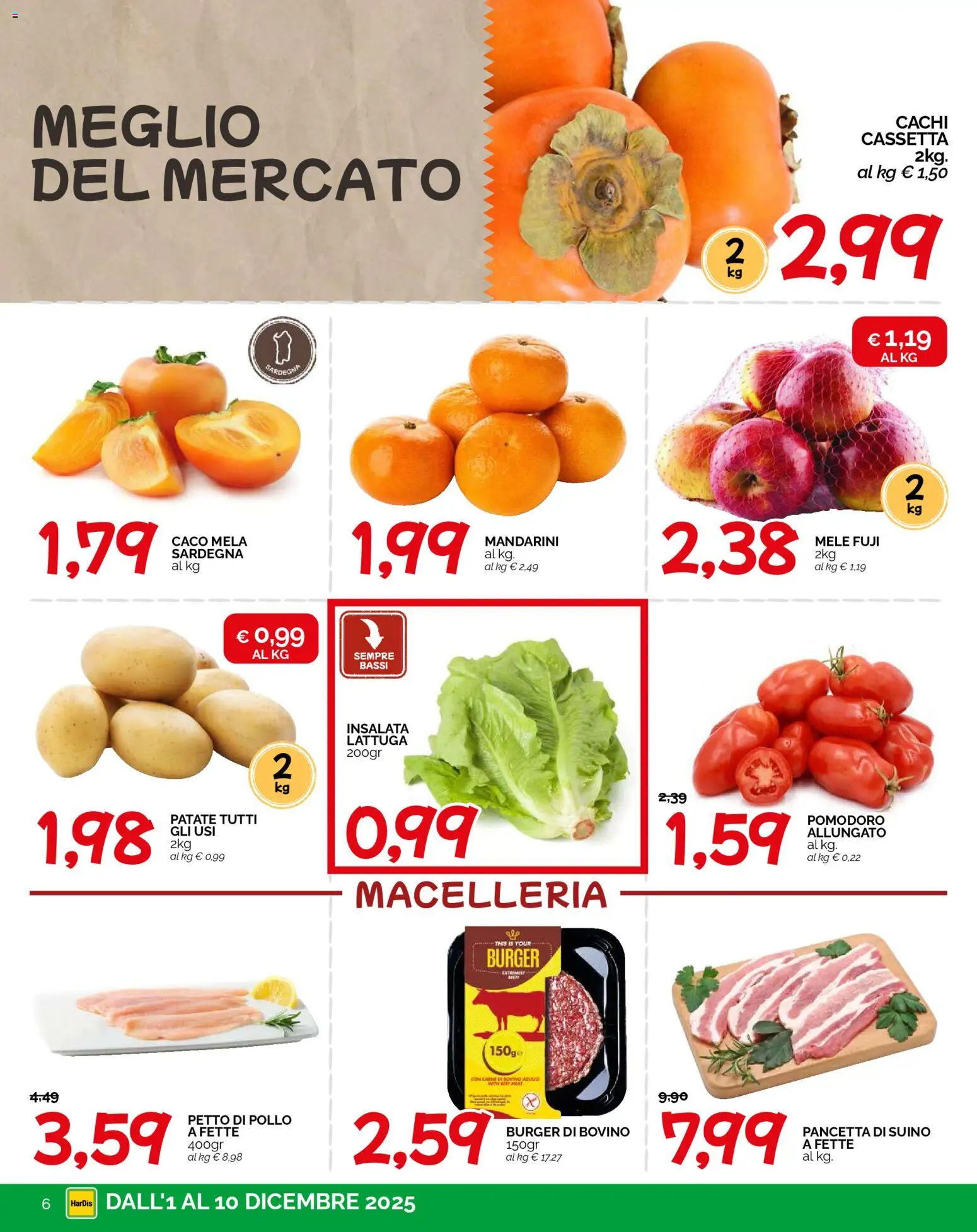 Volantino HarDis del 01.12.2025 | Pagina: 6 | Prodotti: Petto di Pollo, Pollo, Mandarini, Pancetta