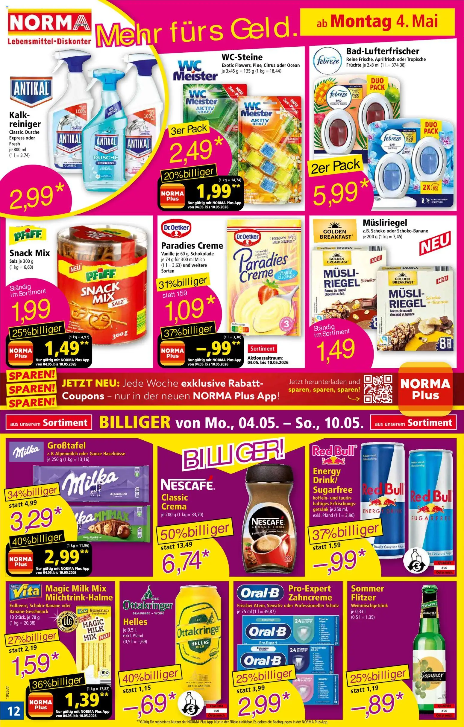 Norma Flugblatt gültig ab 04.05.2026 | Seite: 12 | Produkte: Milch, Creme, Bier, Bananen